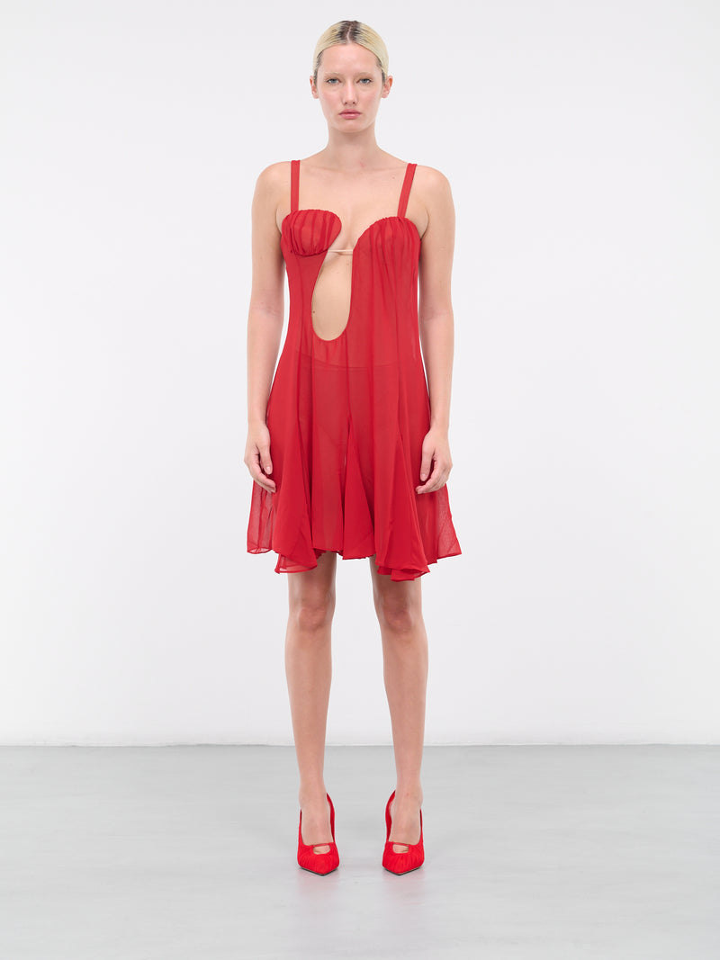 Keyhole Ruffled Mini Dress (DR168-RED)