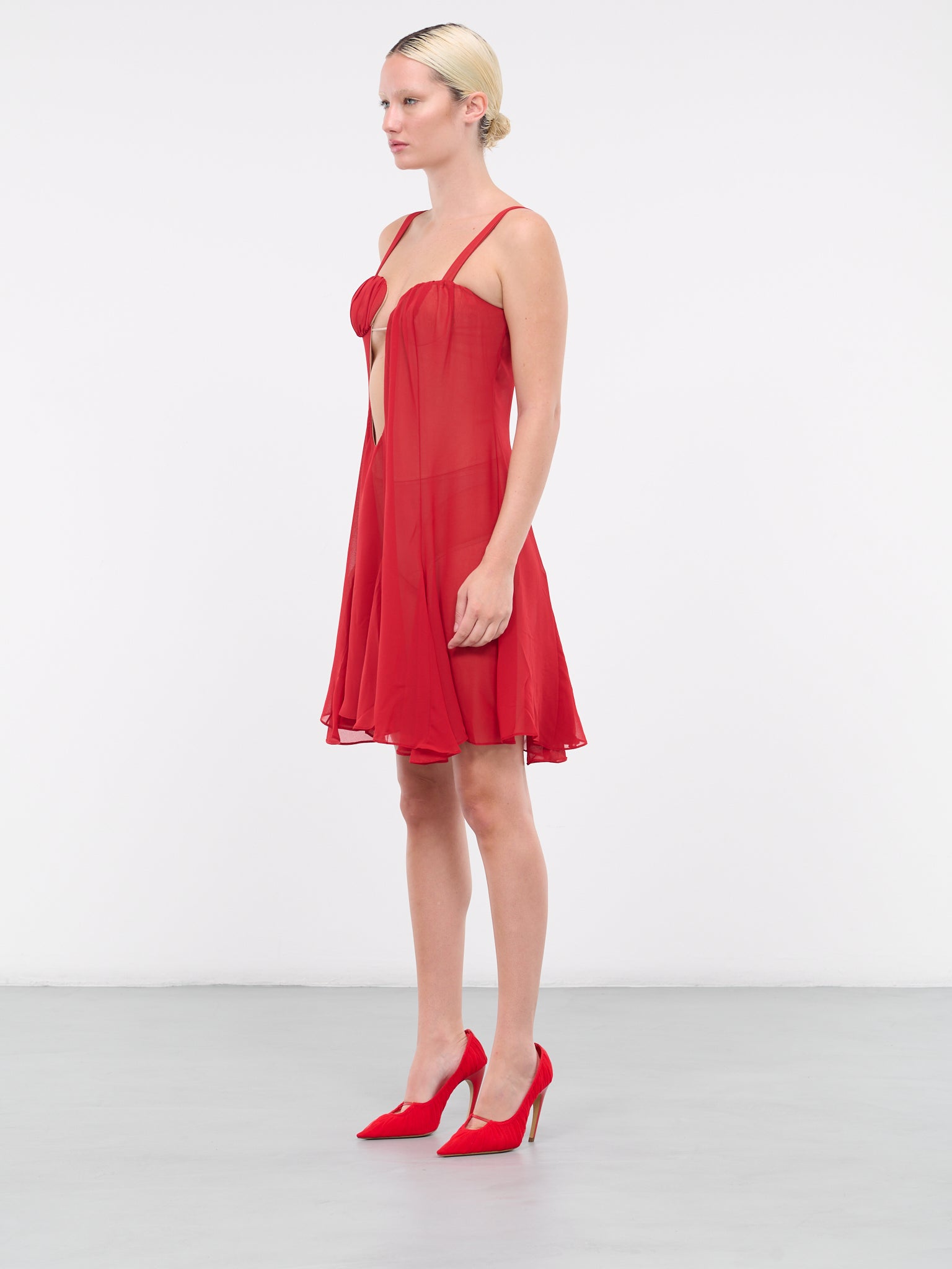 Keyhole Ruffled Mini Dress (DR168-RED)