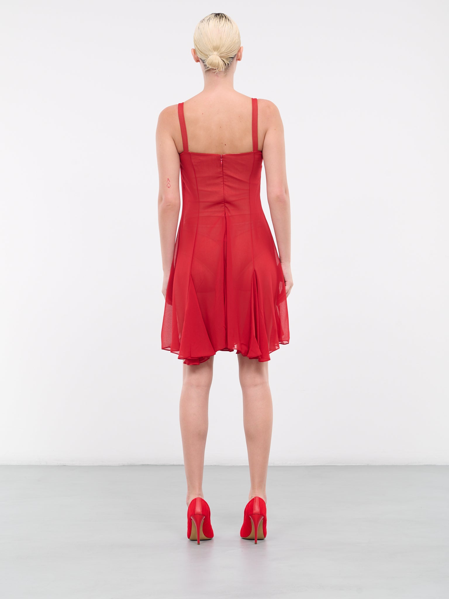 Keyhole Ruffled Mini Dress (DR168-RED)