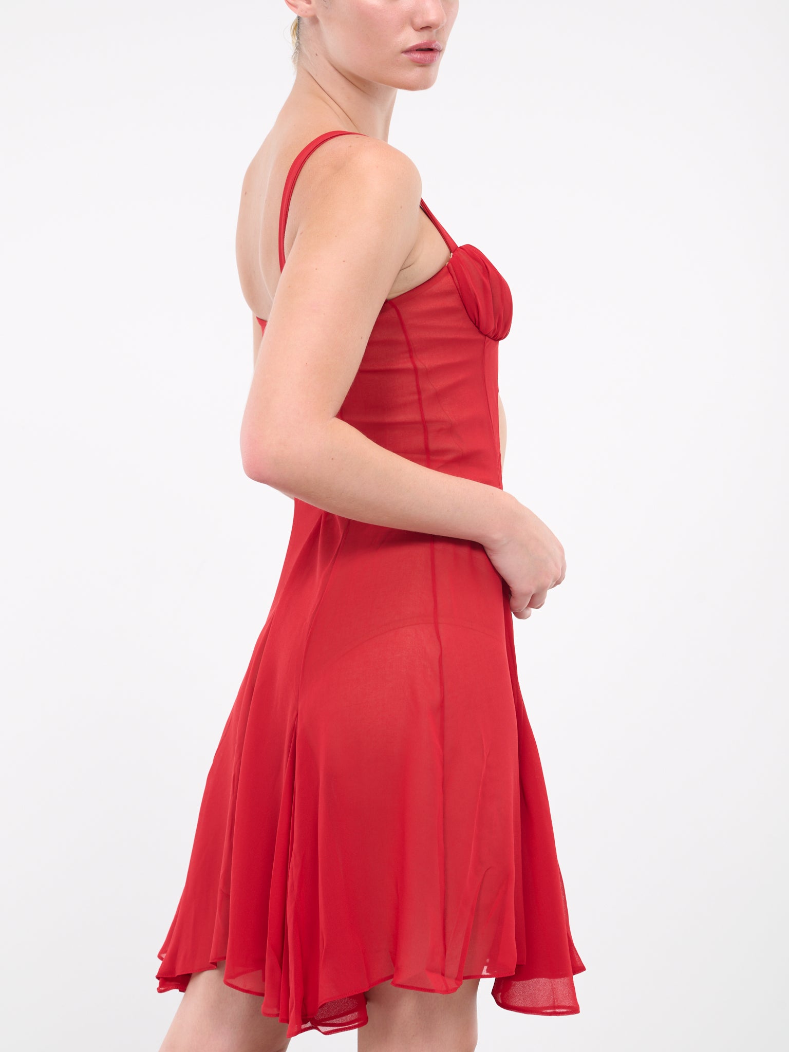 Keyhole Ruffled Mini Dress (DR168-RED)
