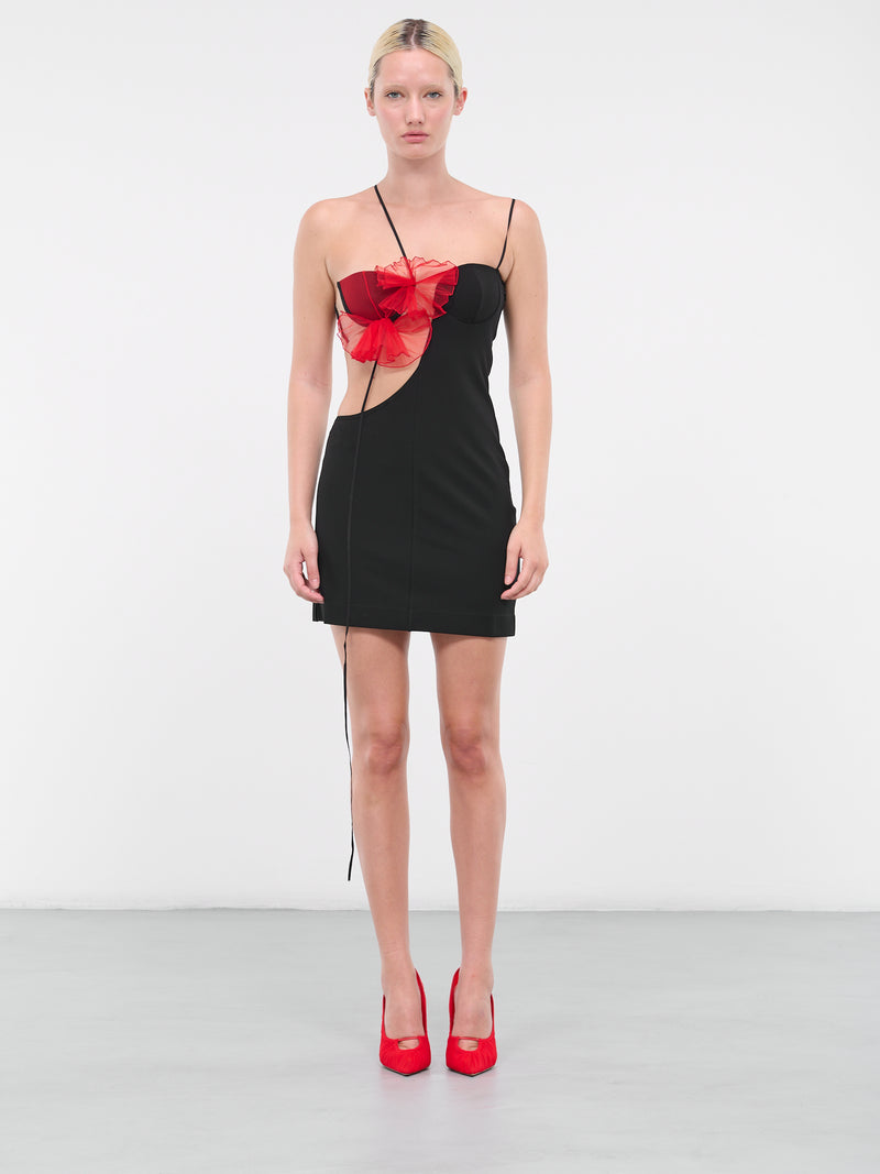 Keyhole Appliqué Mini Dress (DR169-BKRD)