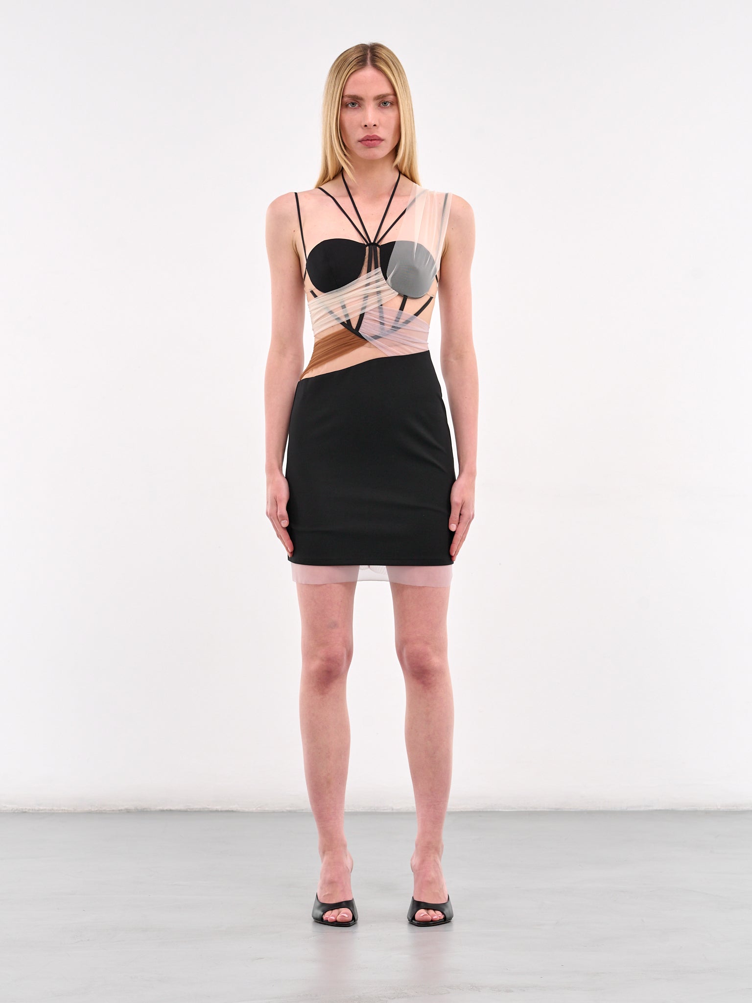 Draped Corset Mini Dress (DR258-SHOW-BLACK-WHITE-GREY)