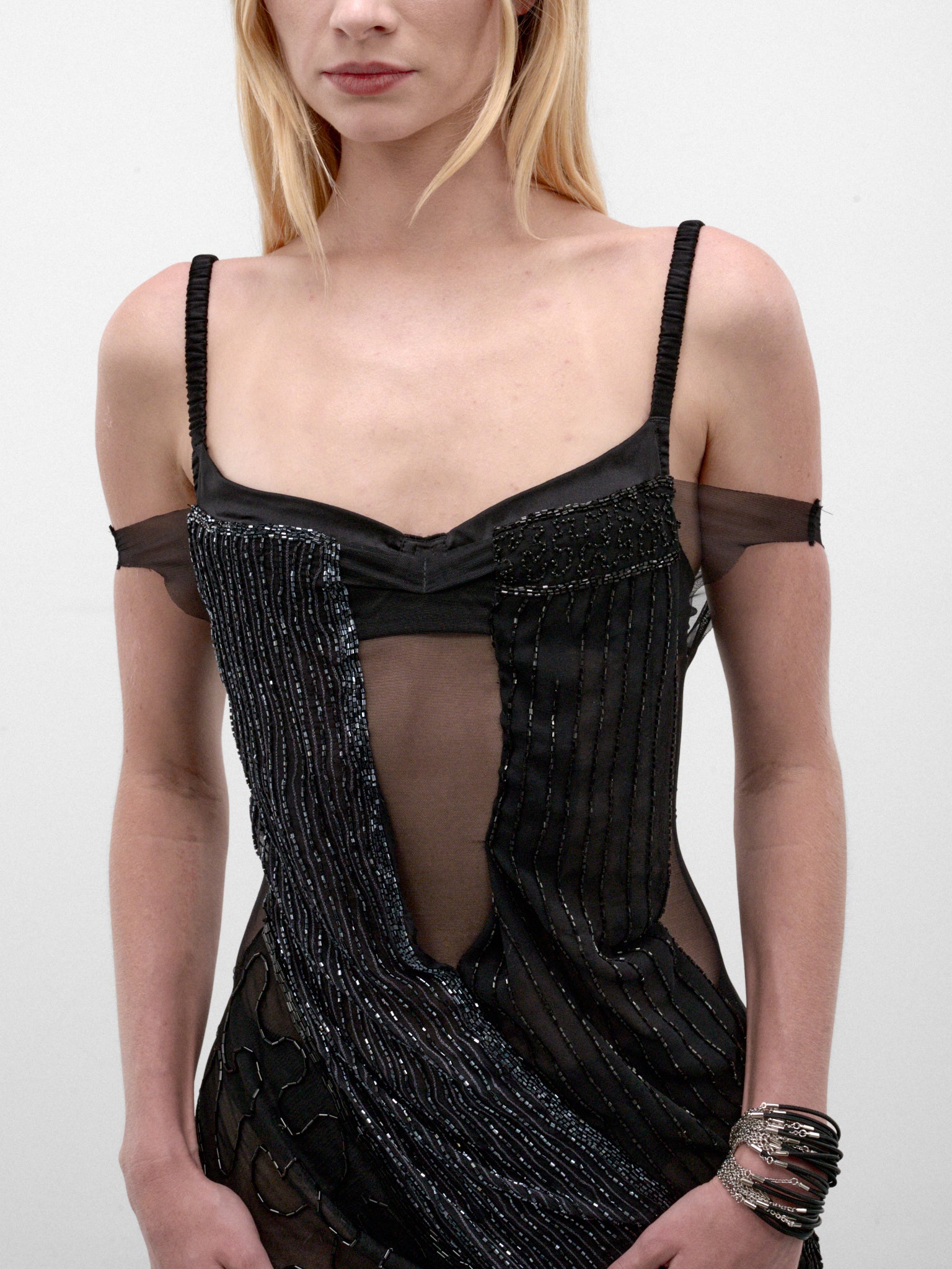 Draped Embroidery Mesh Maxi Dress (DRAPED-EMBROIDERY-MESH-BLACK)