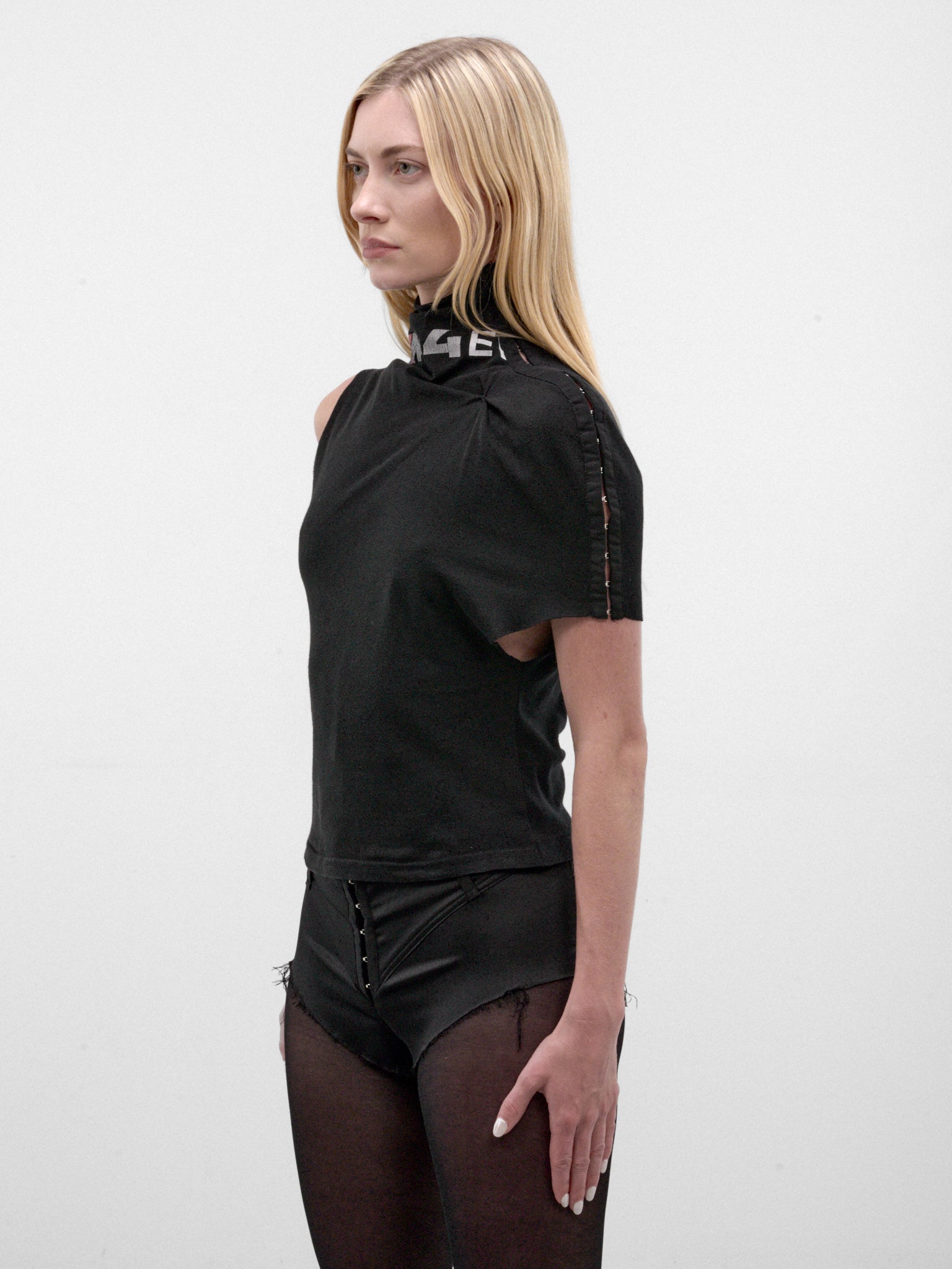 Black Draped Hook & Eyelet Top (DRAPED-H&E-TS-BLACK)