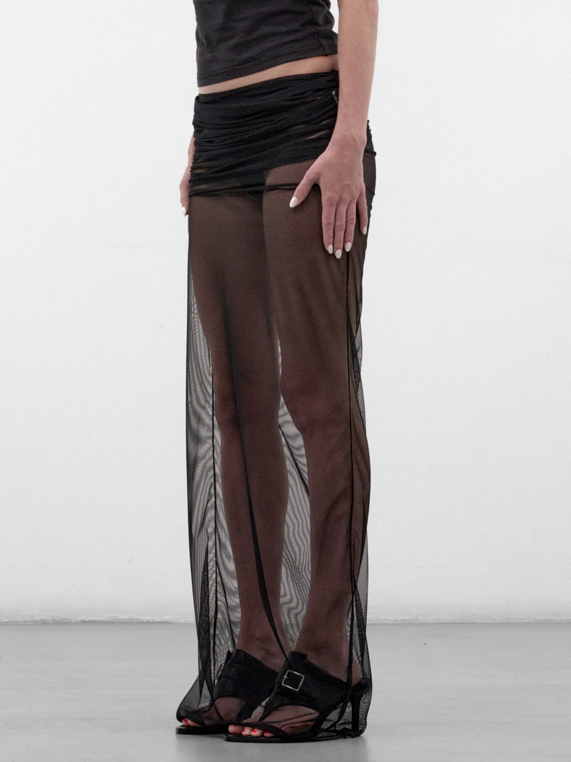 Black Draped Mesh Maxi Skirt (DRAPED-MESH-MAXI-SKIRT-BLACK)