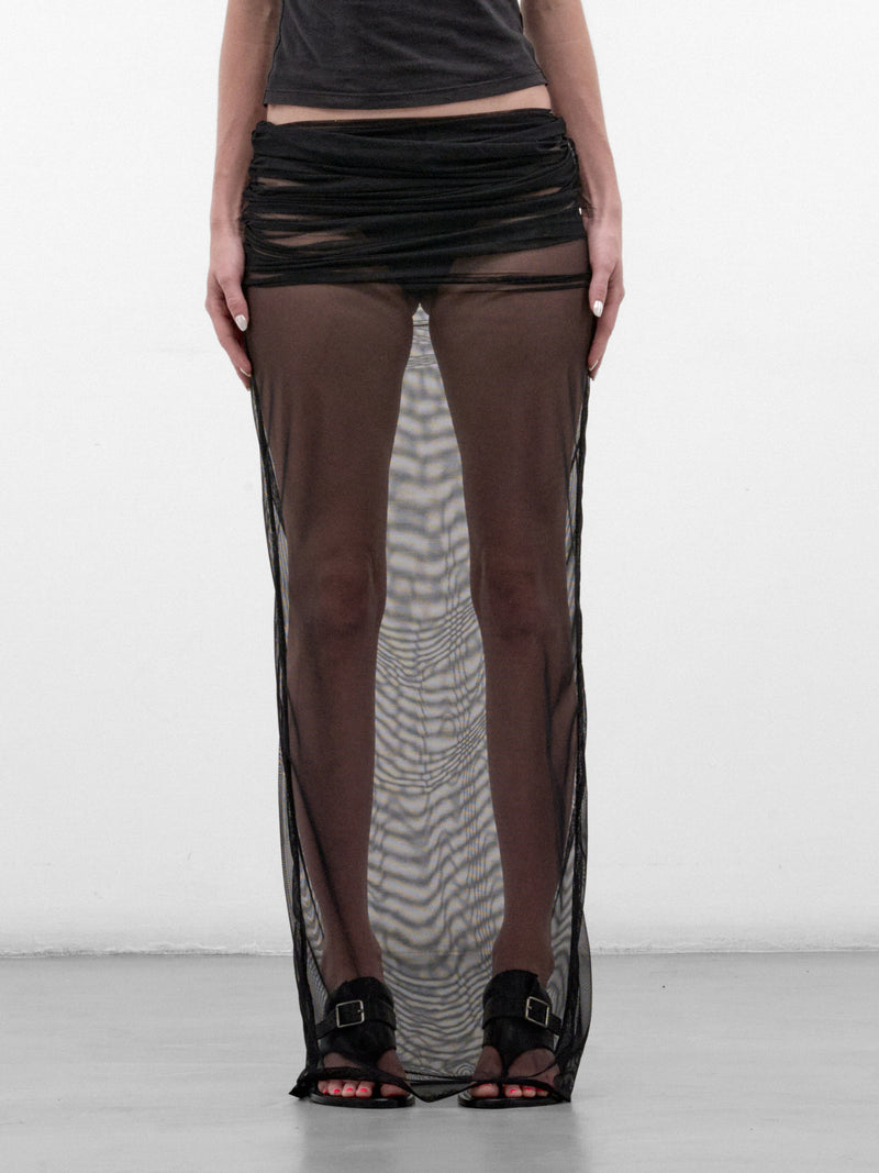 Black Draped Mesh Maxi Skirt (DRAPED-MESH-MAXI-SKIRT-BLACK)