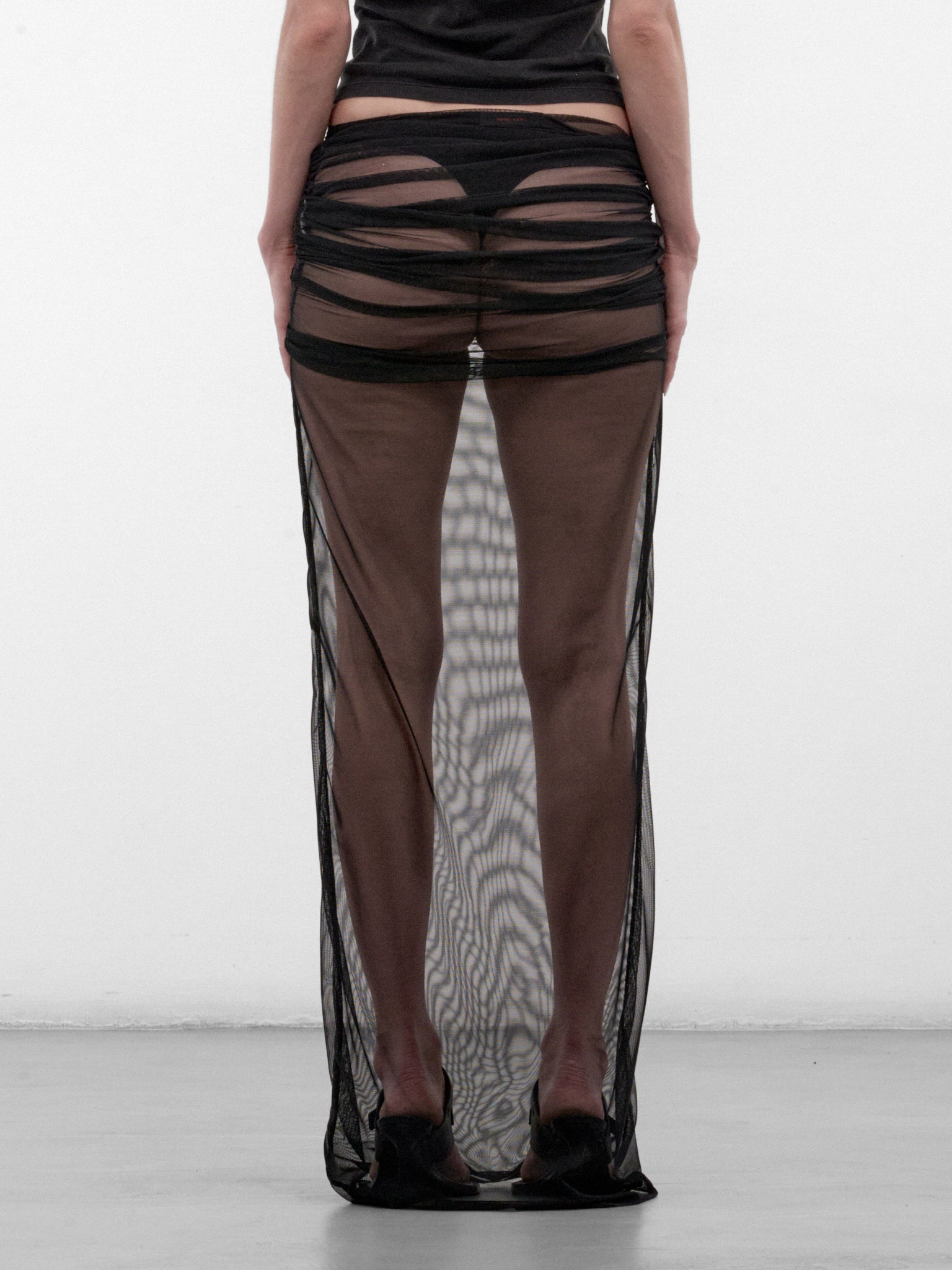 Black Draped Mesh Maxi Skirt (DRAPED-MESH-MAXI-SKIRT-BLACK)