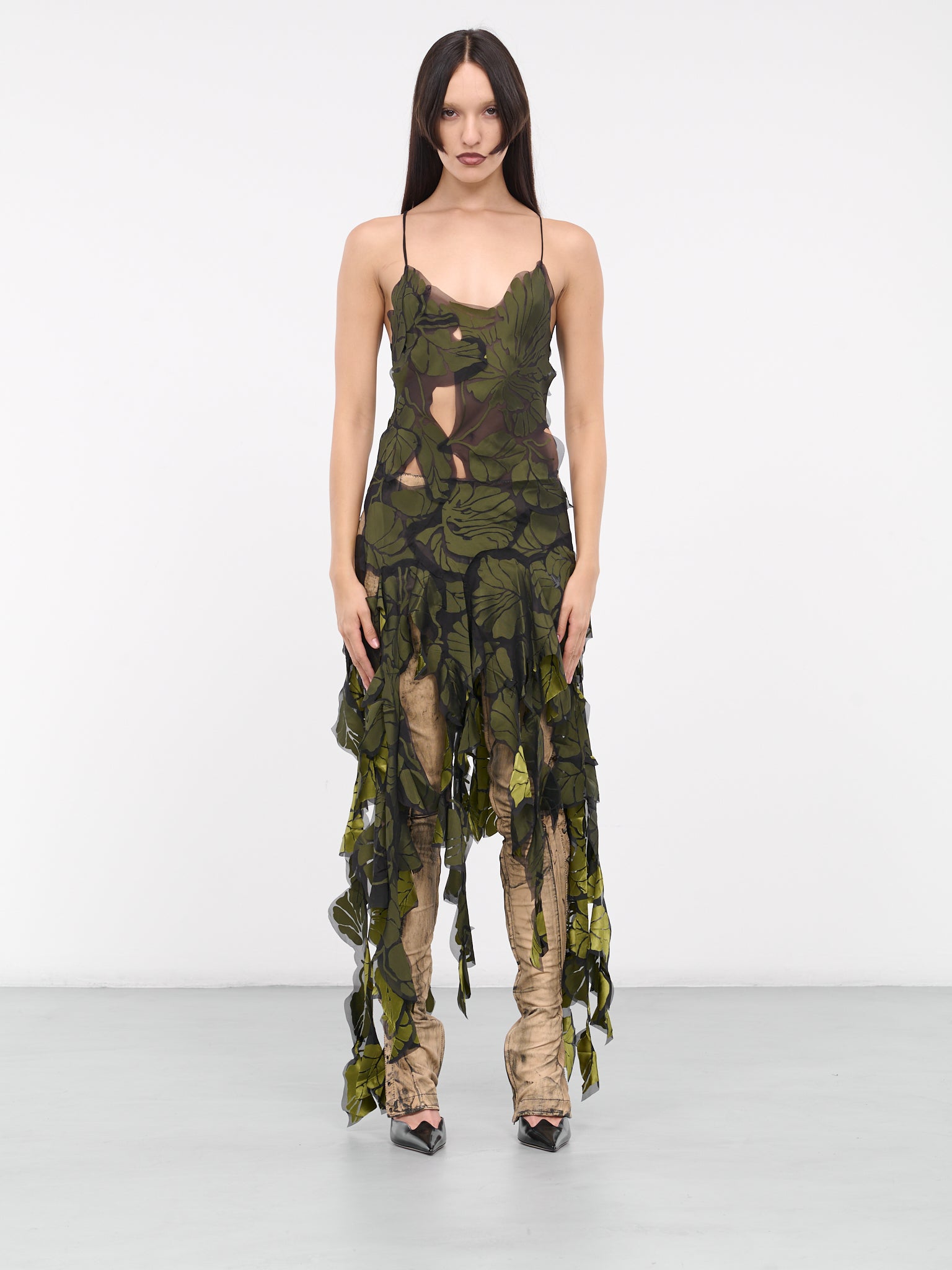 Patchwork Strap Dress (DRES001059-BLACK-GREEN)