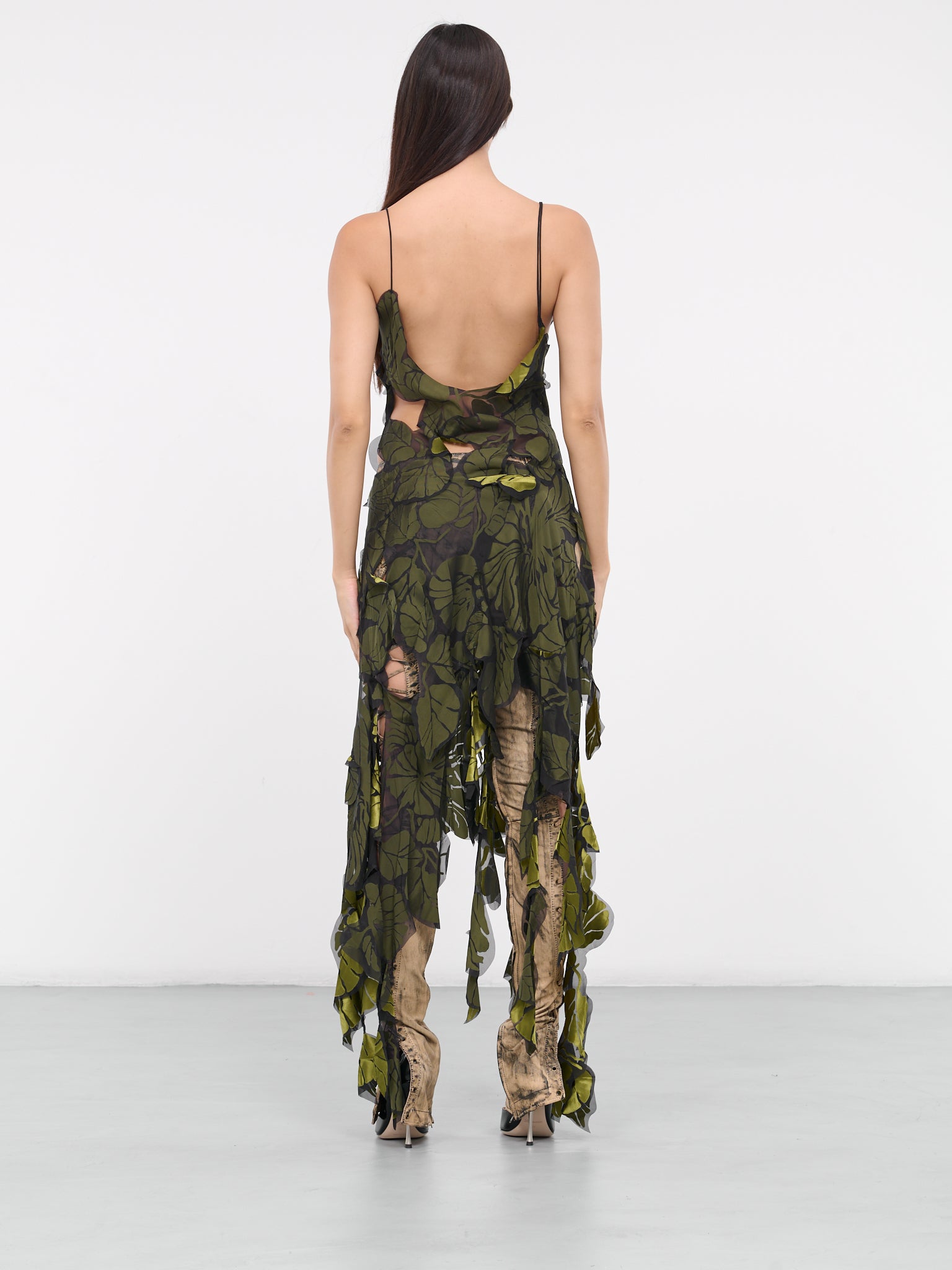 Patchwork Strap Dress (DRES001059-BLACK-GREEN)