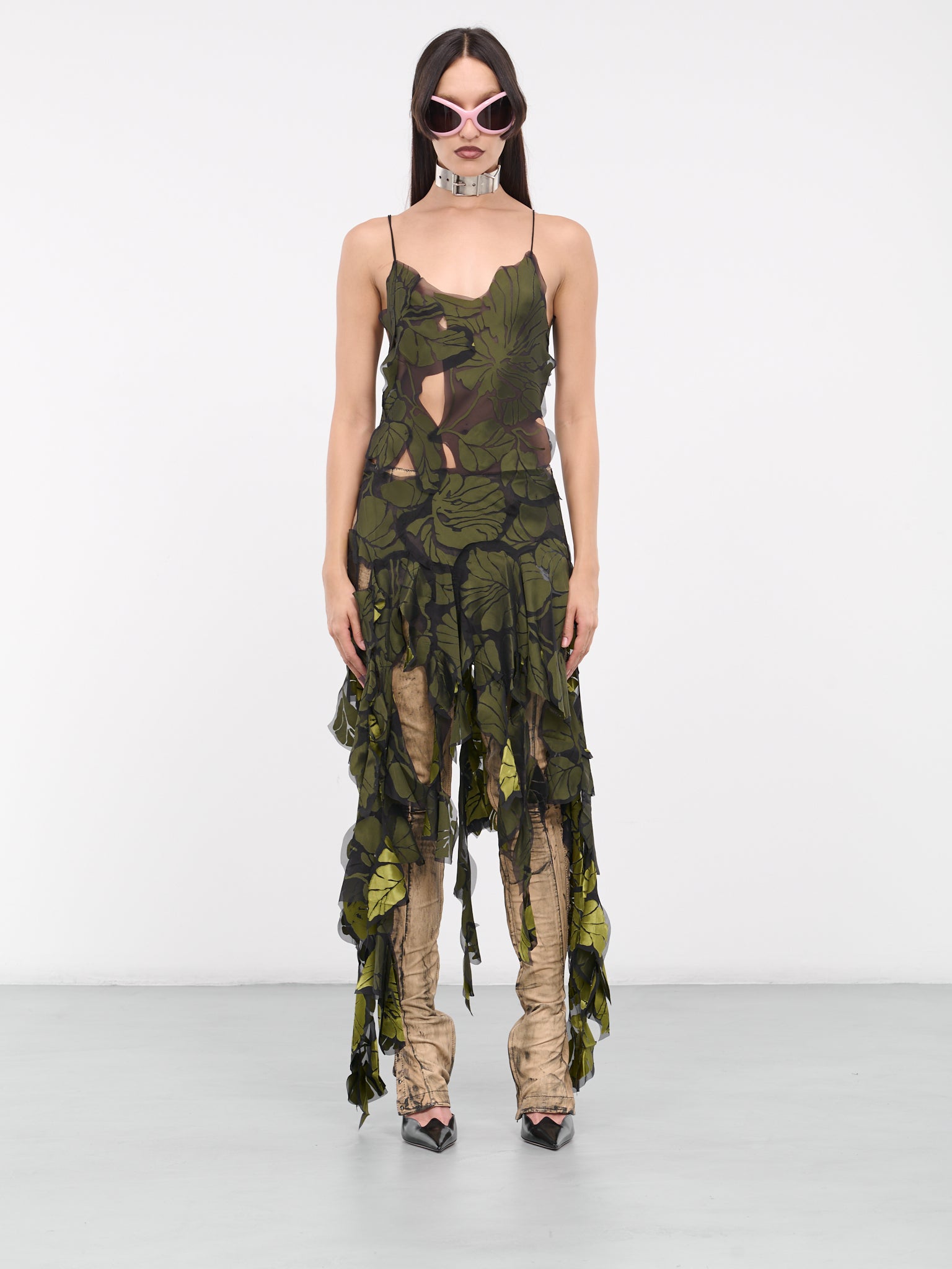 Patchwork Strap Dress (DRES001059-BLACK-GREEN)