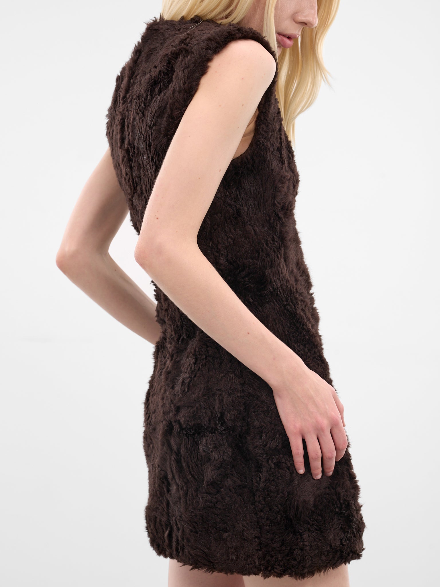 brown fur dress Brown Vegan Fur Mini Dress (DRES001537-BROWN)