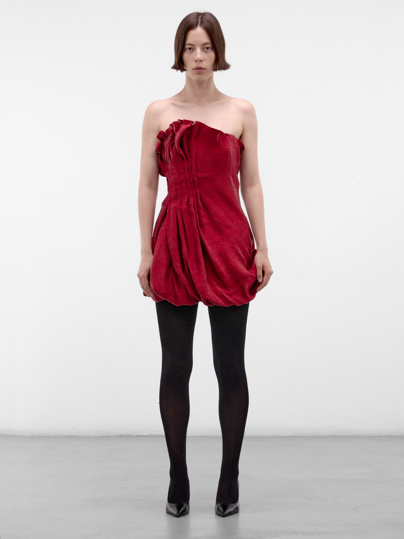 Red Ruffled Strapless Mini Dress (DRESS-02-RED)