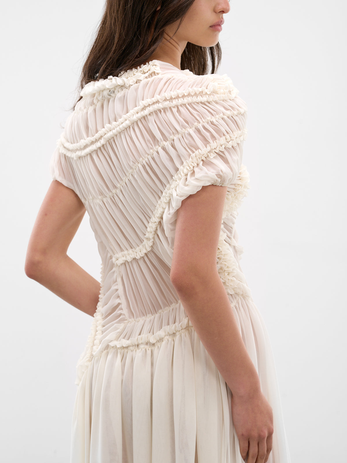 Cream Silk Draped Ruching Dress (DRESS-06-CREAM)