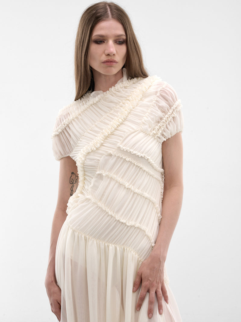 Cream Silk Draped Ruching Dress (DRESS-06-CREAM)