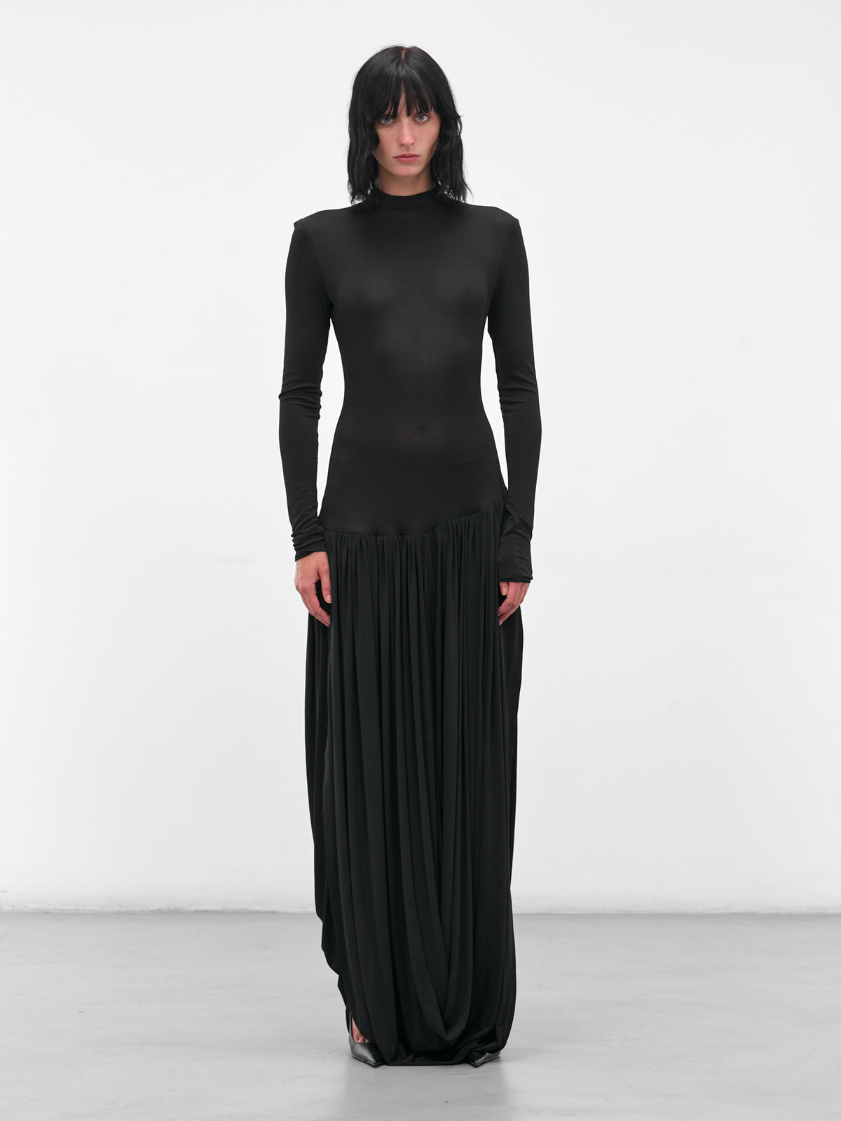 Black Open-Leg Draped Maxi Dress (DRESS-21-BLACK)