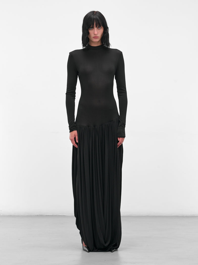 Black Open-Leg Draped Maxi Dress (DRESS-21-BLACK)