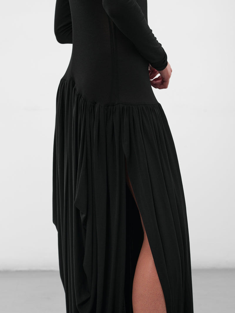 Black Open-Leg Draped Maxi Dress (DRESS-21-BLACK)