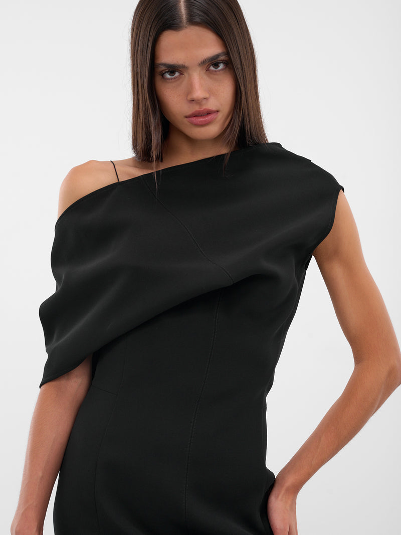 Black Draped Shoulder Mini Dress (DRW00726AW00632-BLACK)
