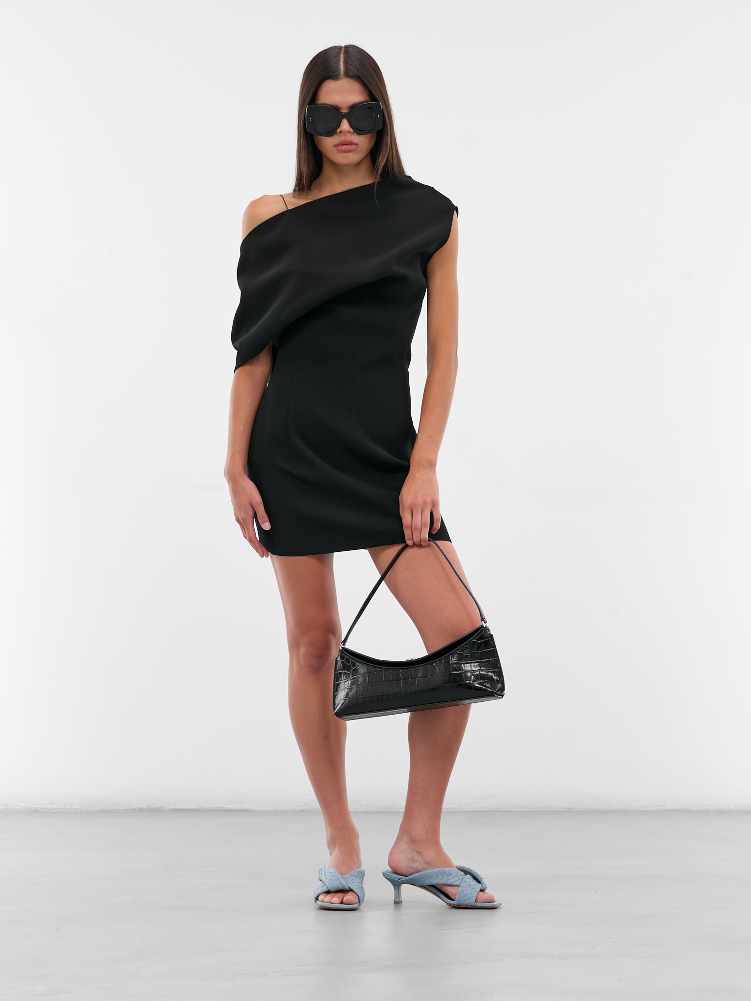 draped shoulder mini dress Women's One-Shoulder Draped Mini Dress in Black | Size XXS PETITE