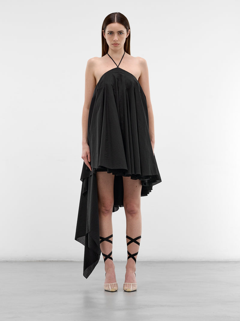 Black Draped Asymmetric Trapeze Dress (DRW00764AW00777-BLACK)