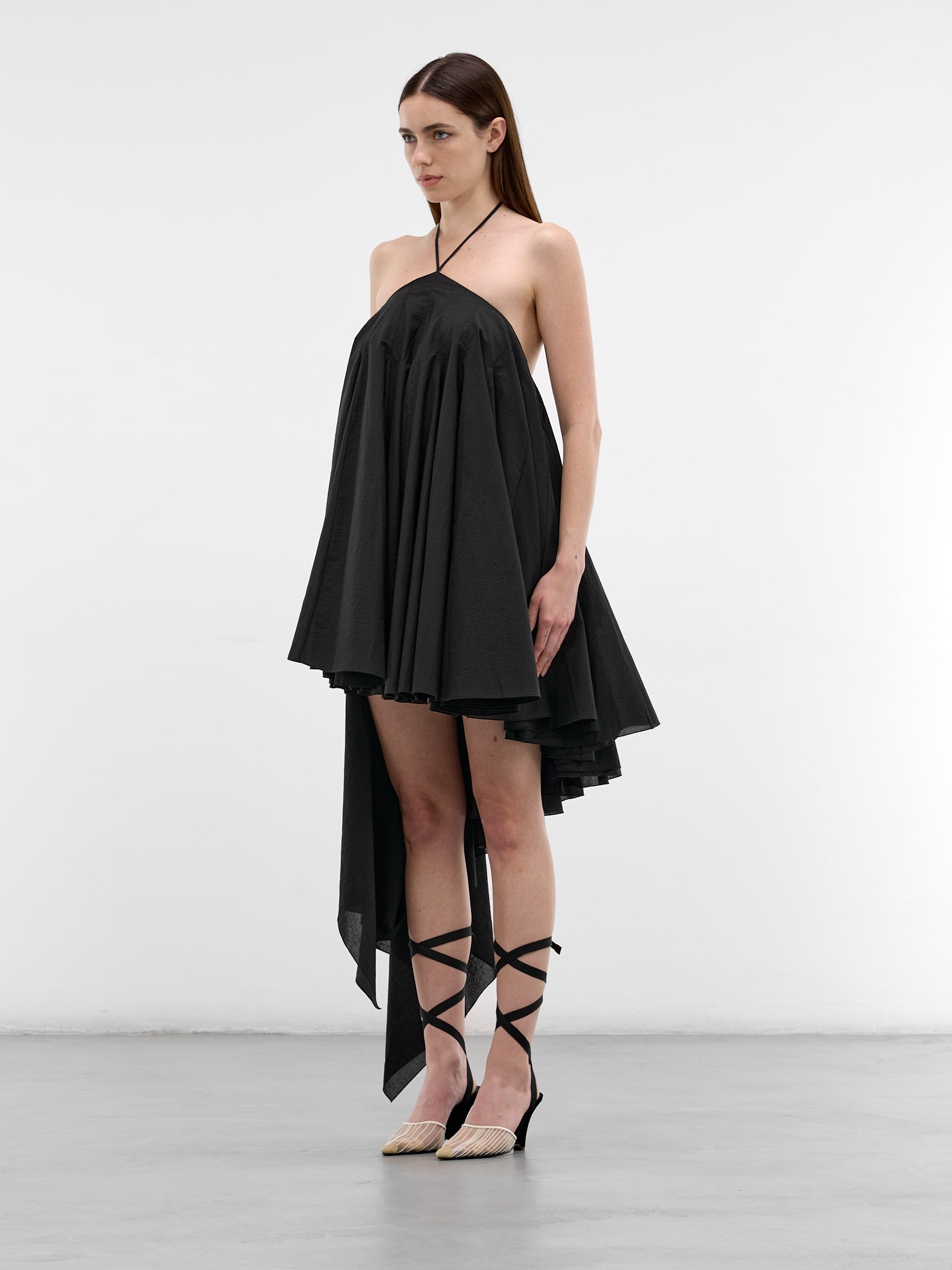 Black Draped Asymmetric Trapeze Dress (DRW00764AW00777-BLACK)