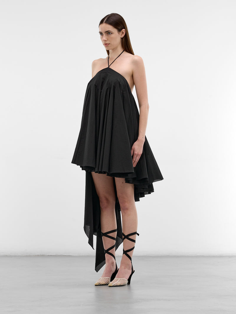 Black Draped Asymmetric Trapeze Dress (DRW00764AW00777-BLACK)