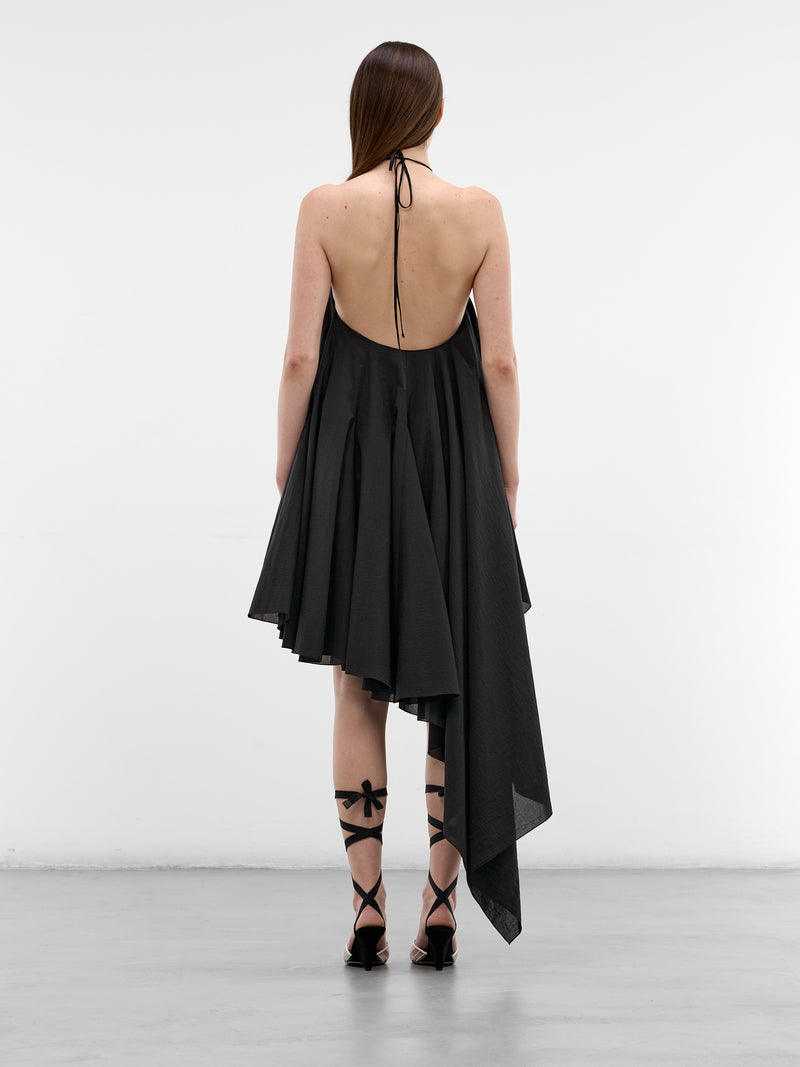 Black Draped Asymmetric Trapeze Dress (DRW00764AW00777-BLACK)