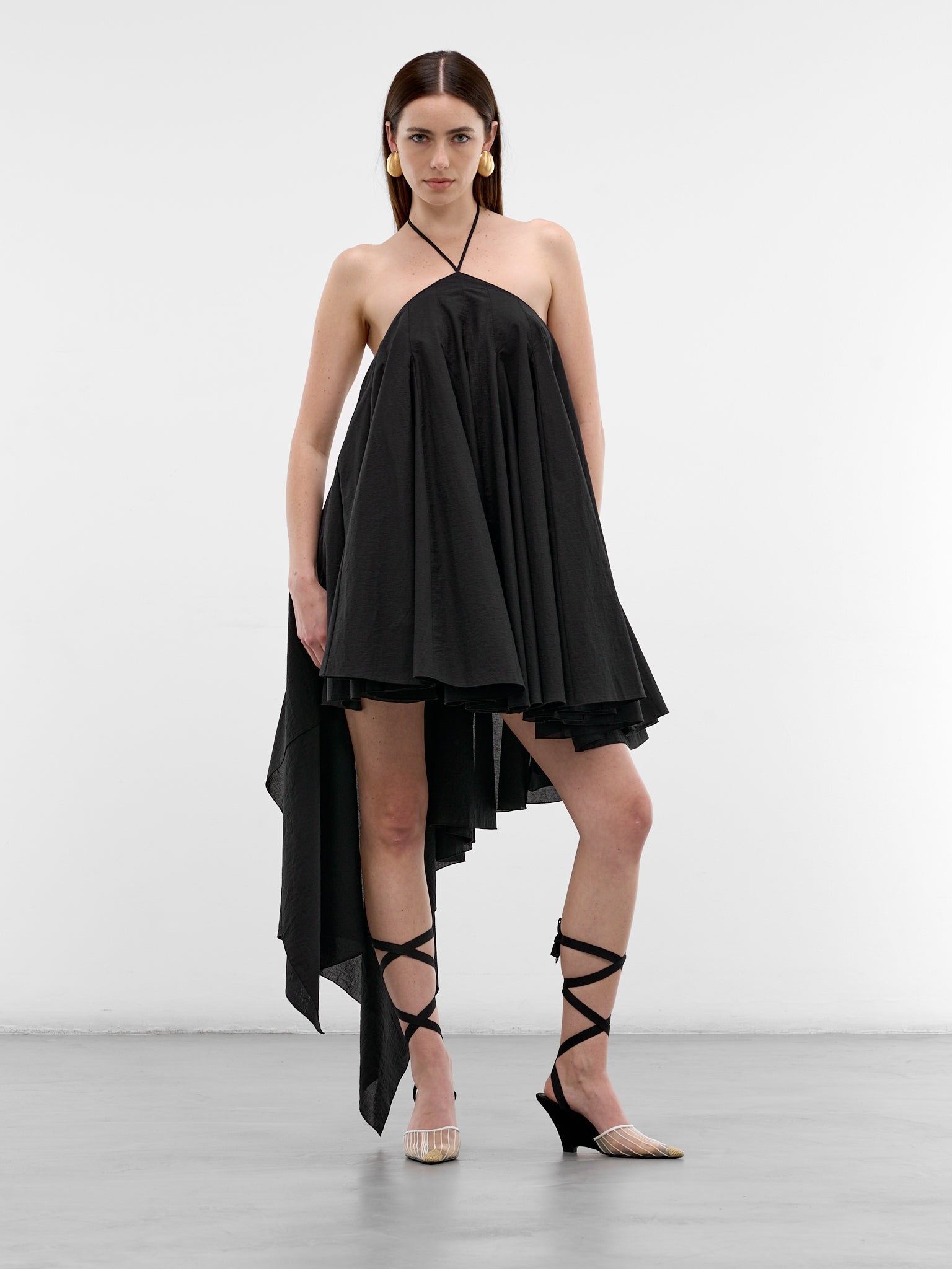 Black Draped Asymmetric Trapeze Dress (DRW00764AW00777-BLACK)