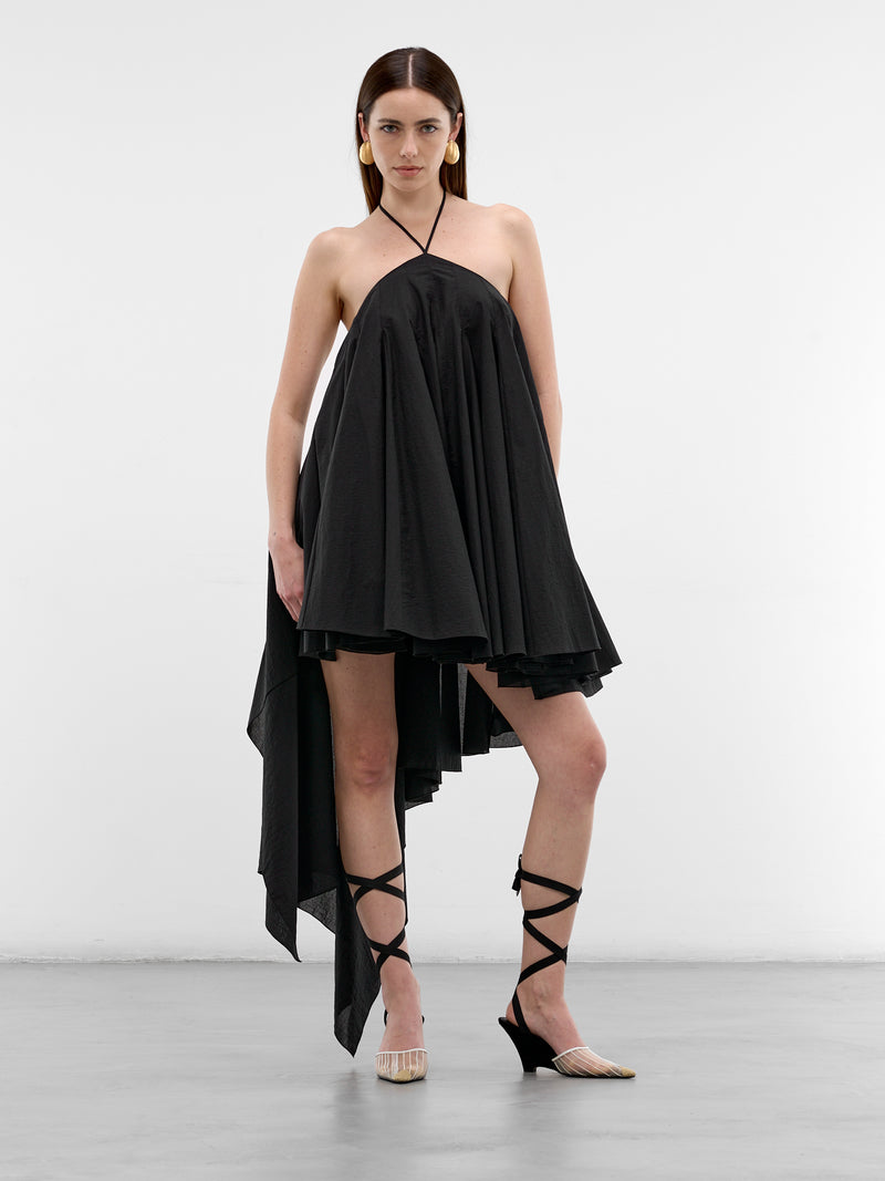 Black Draped Asymmetric Trapeze Dress (DRW00764AW00777-BLACK)