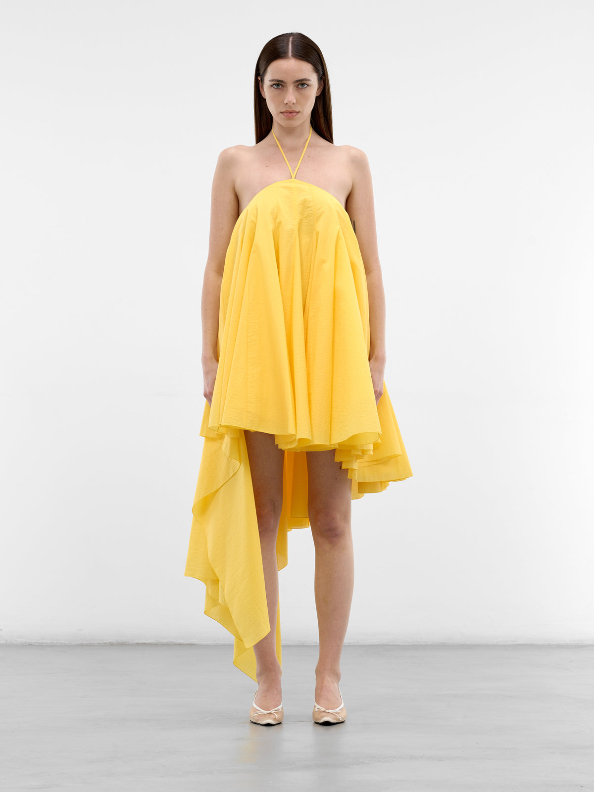 Yellow Draped Asymmetric Trapeze Dress (DRW00764AW00777-YELLOW)