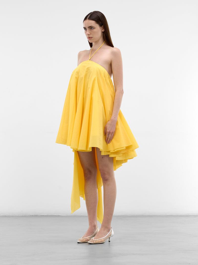 Yellow Draped Asymmetric Trapeze Dress (DRW00764AW00777-YELLOW)