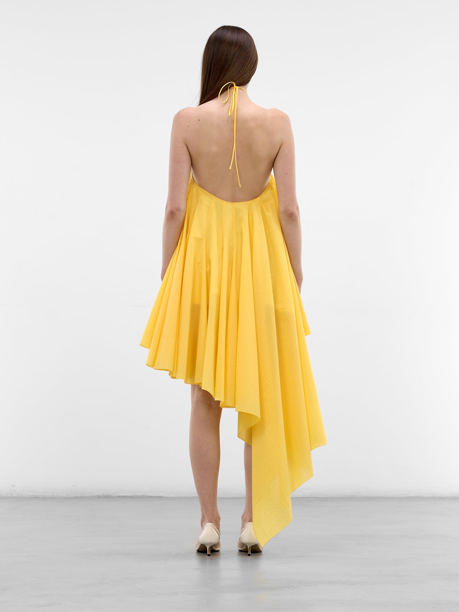 Yellow Draped Asymmetric Trapeze Dress (DRW00764AW00777-YELLOW)