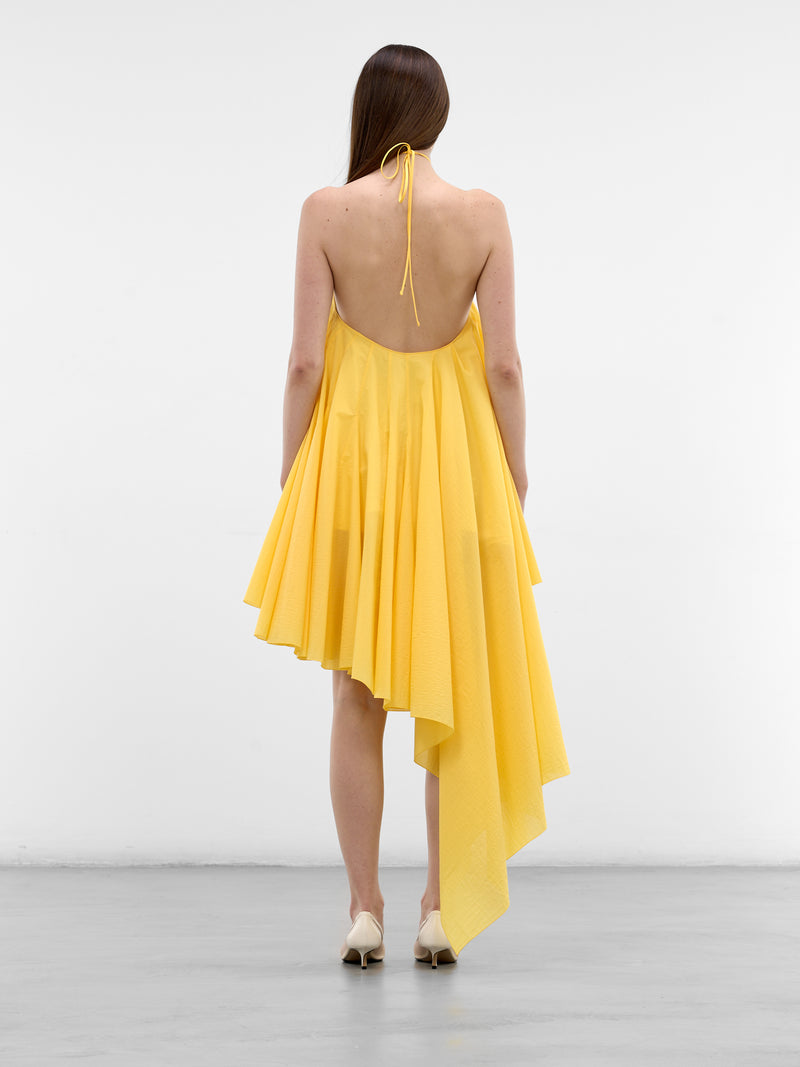 Yellow Draped Asymmetric Trapeze Dress (DRW00764AW00777-YELLOW)