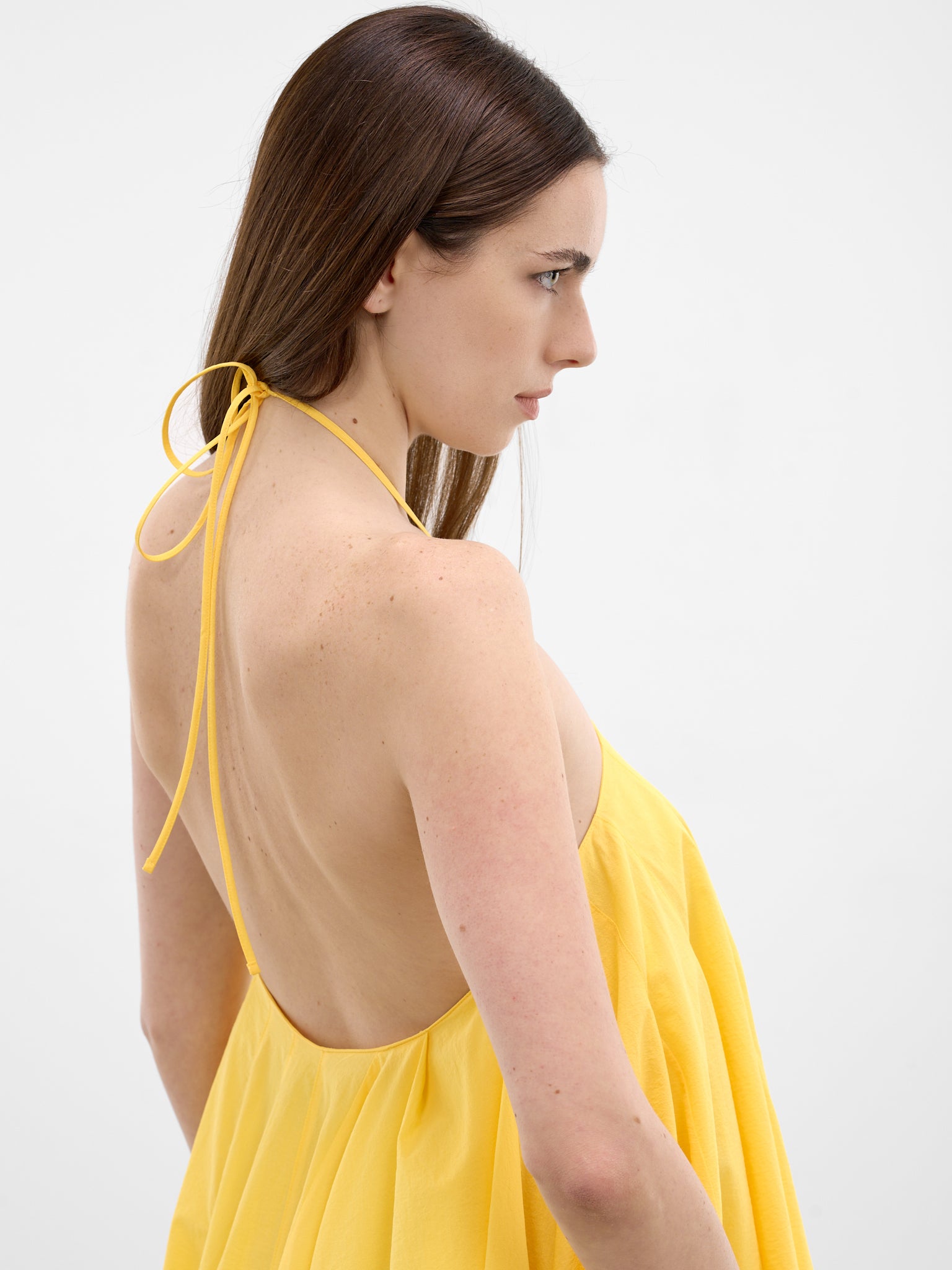Yellow Draped Asymmetric Trapeze Dress (DRW00764AW00777-YELLOW)
