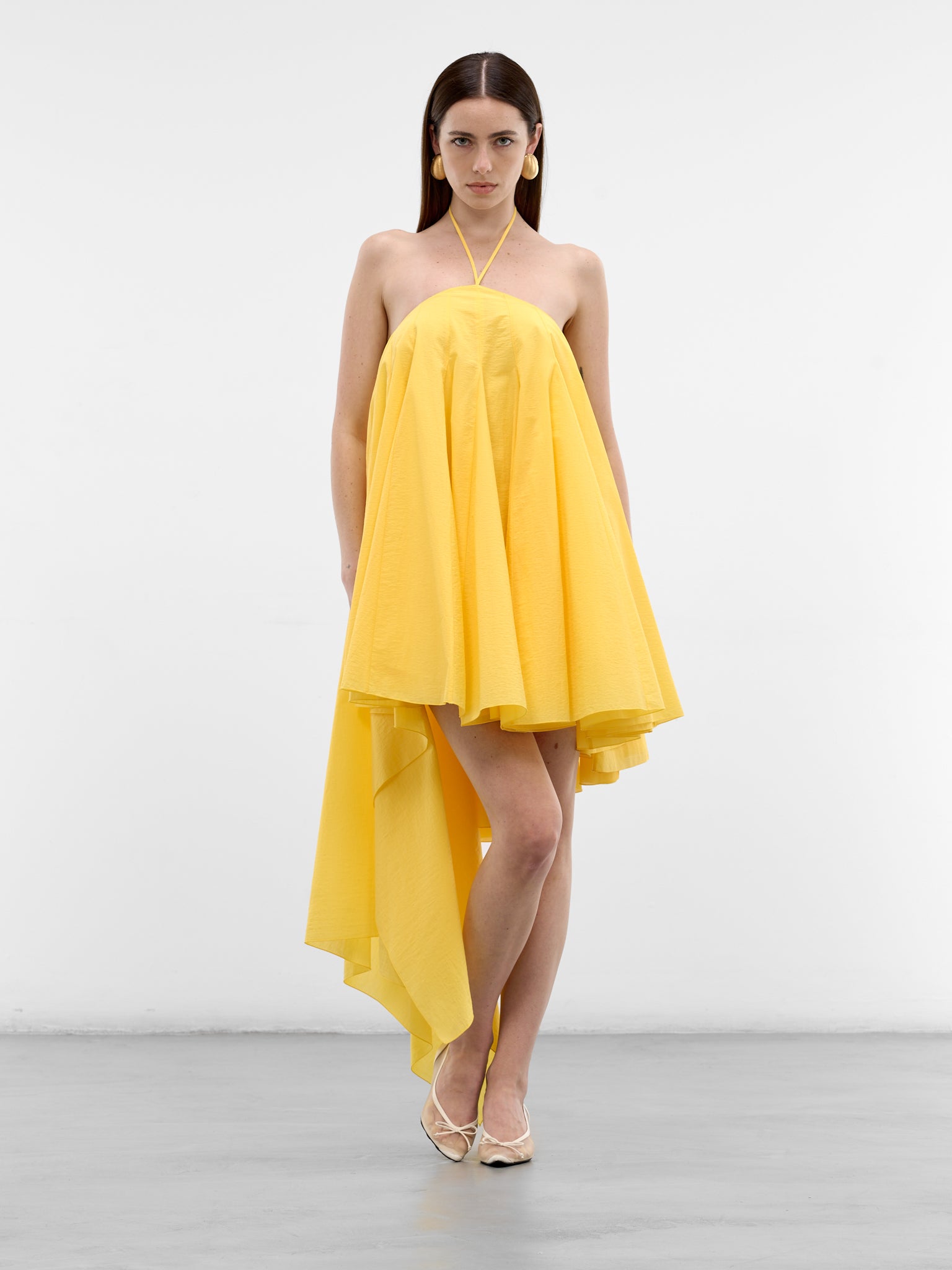 Yellow Draped Asymmetric Trapeze Dress (DRW00764AW00777-YELLOW)