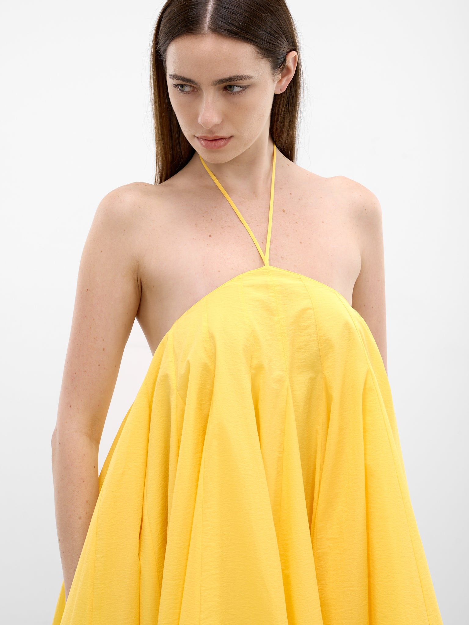 Yellow Draped Asymmetric Trapeze Dress (DRW00764AW00777-YELLOW)