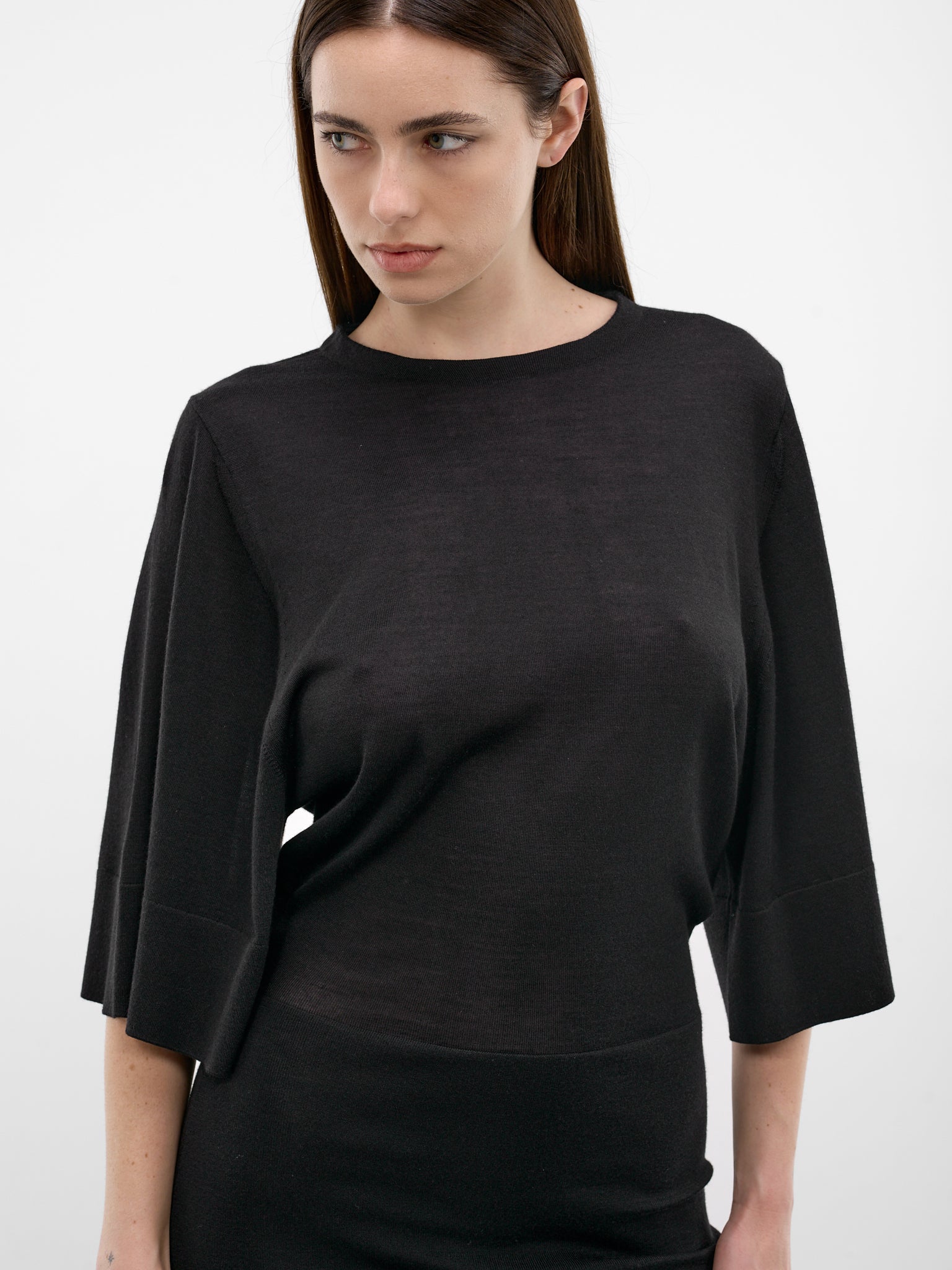 Black Wool-Silk Mini Dress (DRW00774AK00305-BLACK)