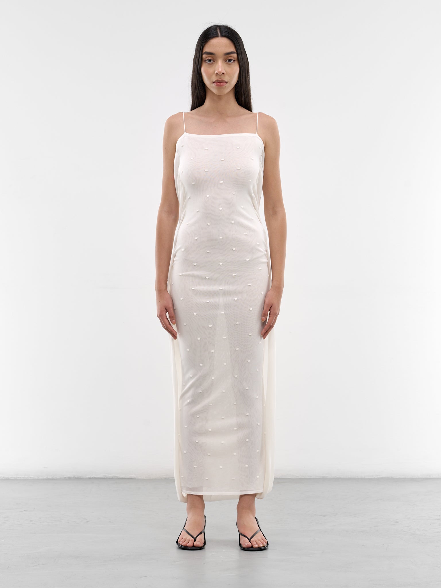 White Draped Sheer Maxi Dress (DRW00813AK00317-OFF-WHITE)