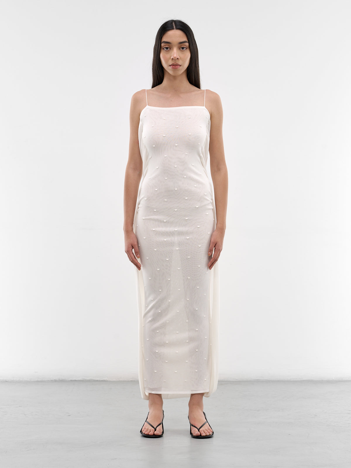 White Draped Sheer Maxi Dress (DRW00813AK00317-OFF-WHITE)