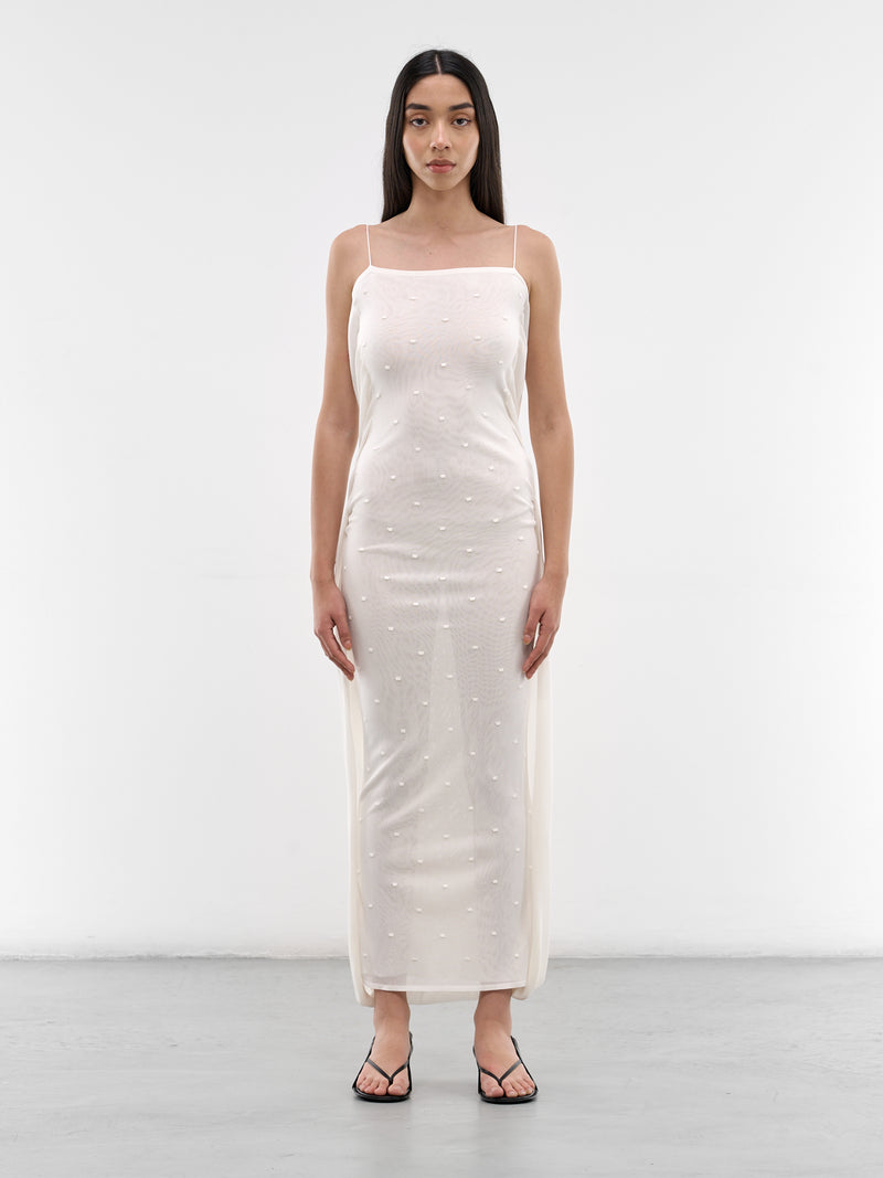 White Draped Sheer Maxi Dress (DRW00813AK00317-OFF-WHITE)