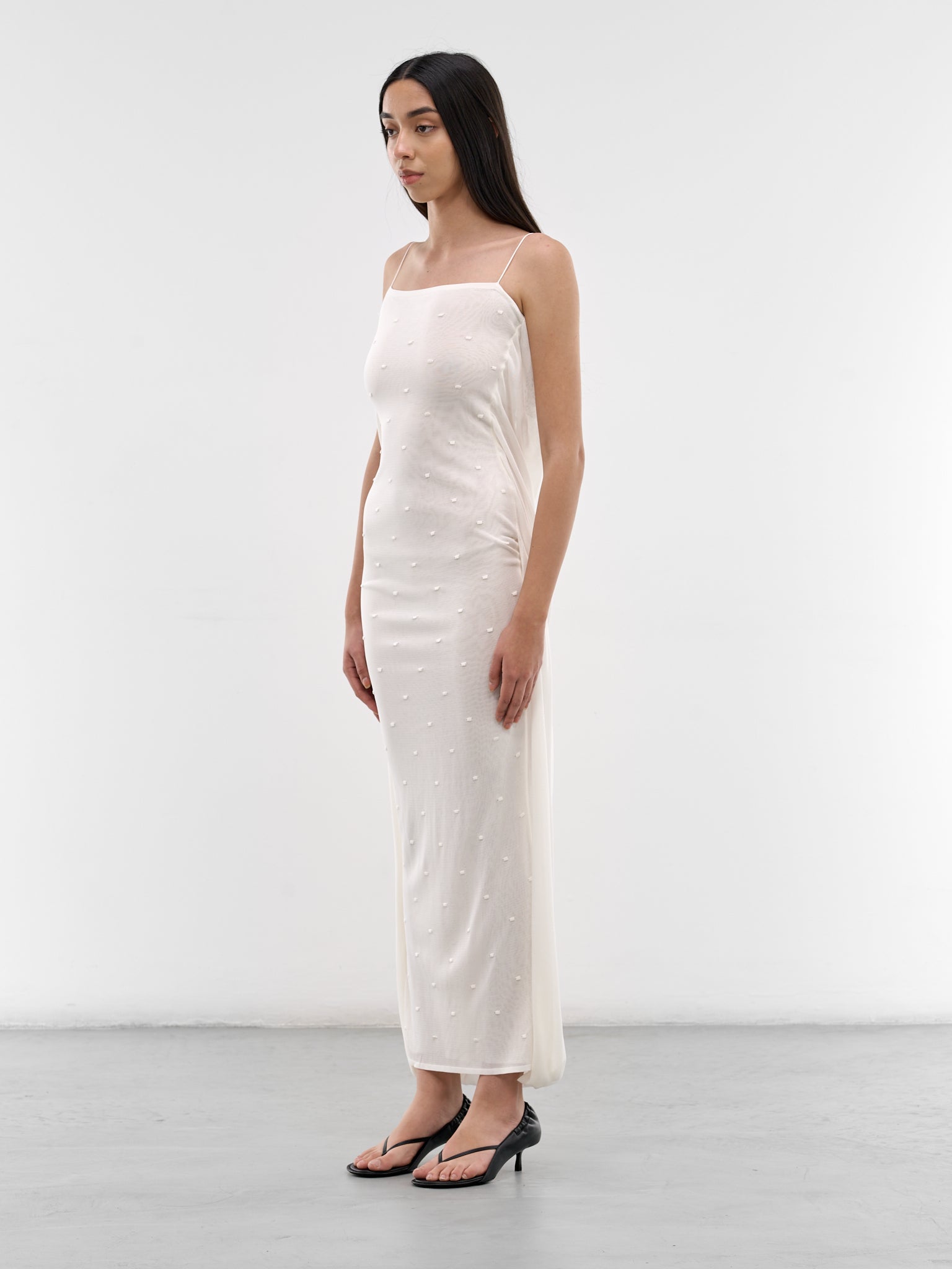White Draped Sheer Maxi Dress (DRW00813AK00317-OFF-WHITE)