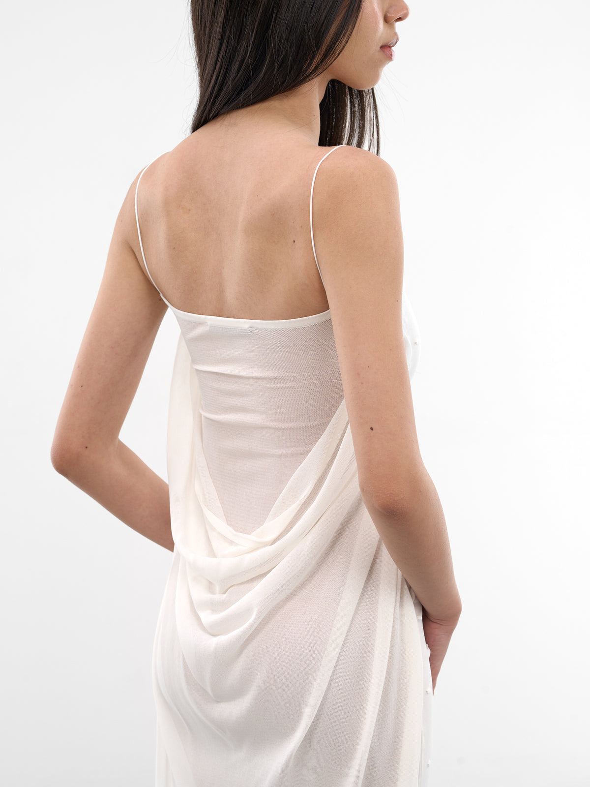 White Draped Sheer Maxi Dress (DRW00813AK00317-OFF-WHITE)