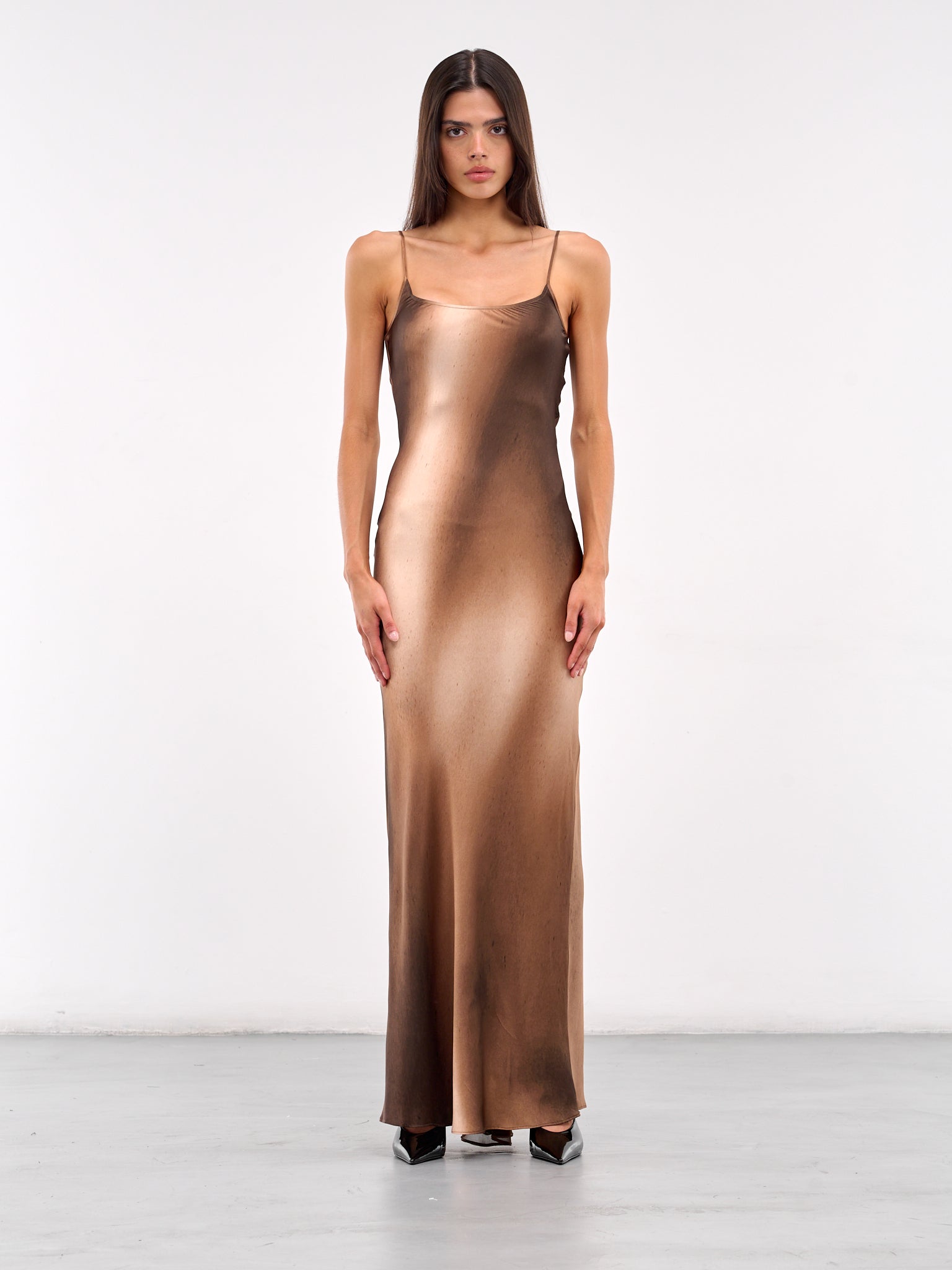 Printed Silk Maxi Dress (DS02P2BR041-BROWN-WHITE-PRINT)