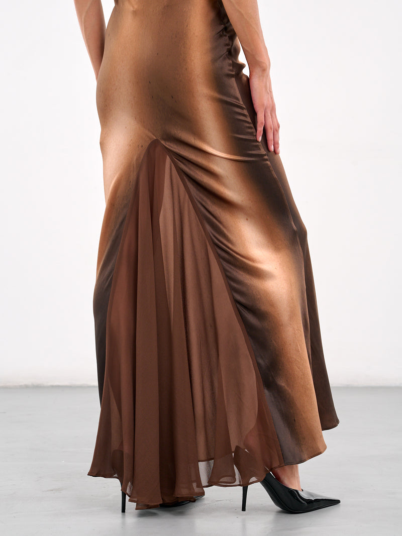 Printed Silk Maxi Dress (DS02P2BR041-BROWN-WHITE-PRINT)