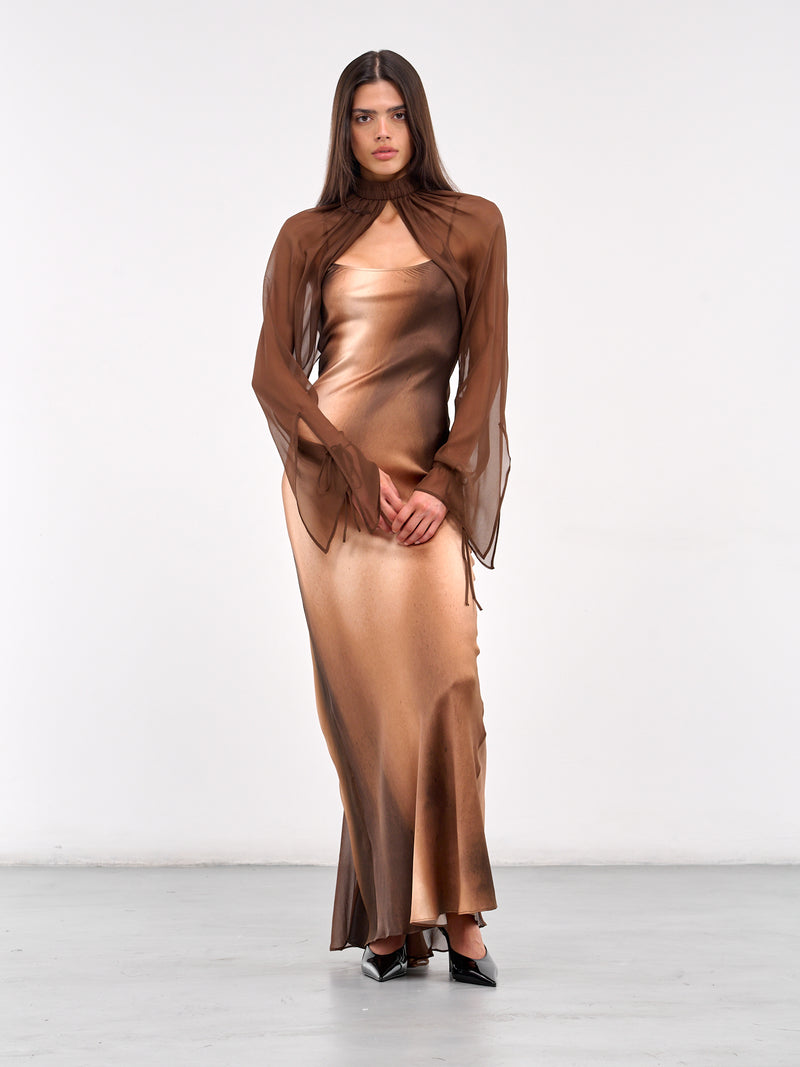 Tie-Fastening Silk Georgette Sleeves (AS03S1BR420-UMBER)