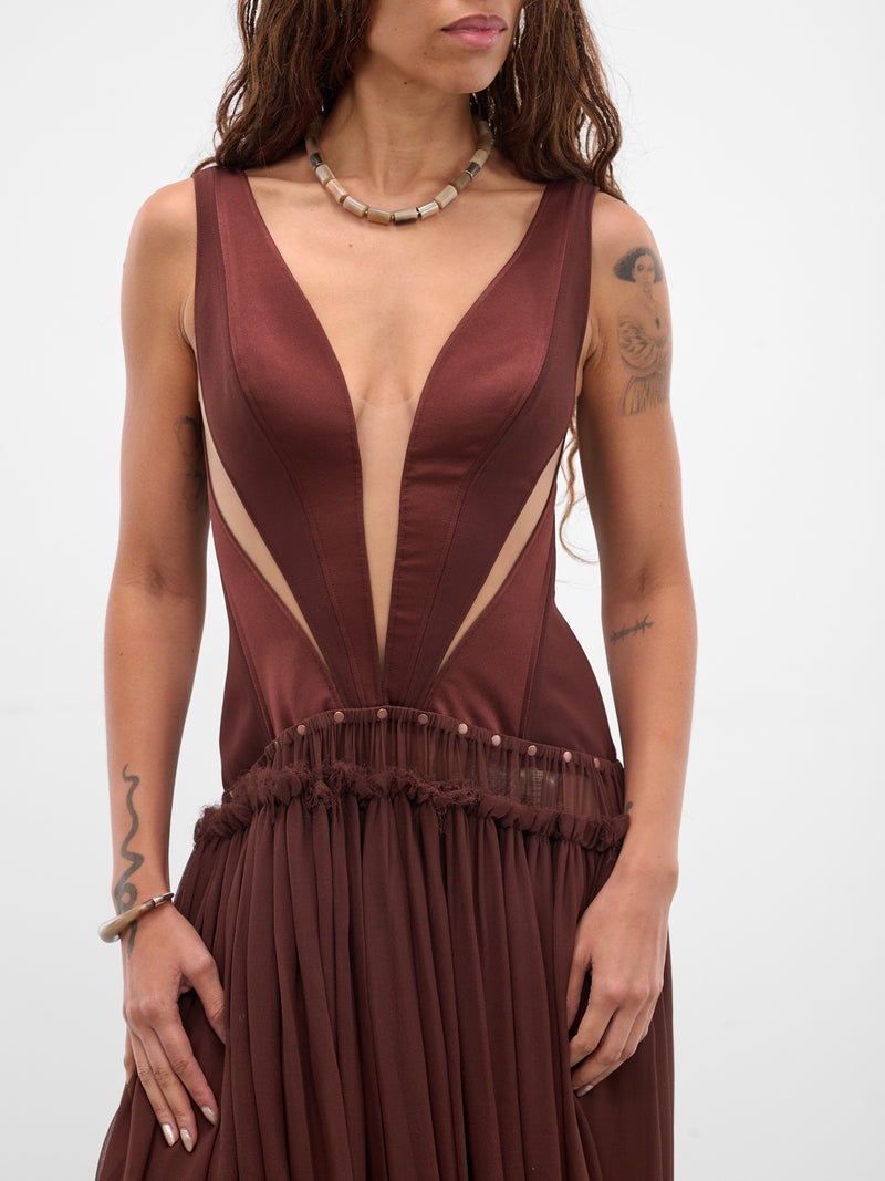 Burgundy Aladdin Paneled Bustier Dress (DS27T1BR450-REDDISH-BROWN)