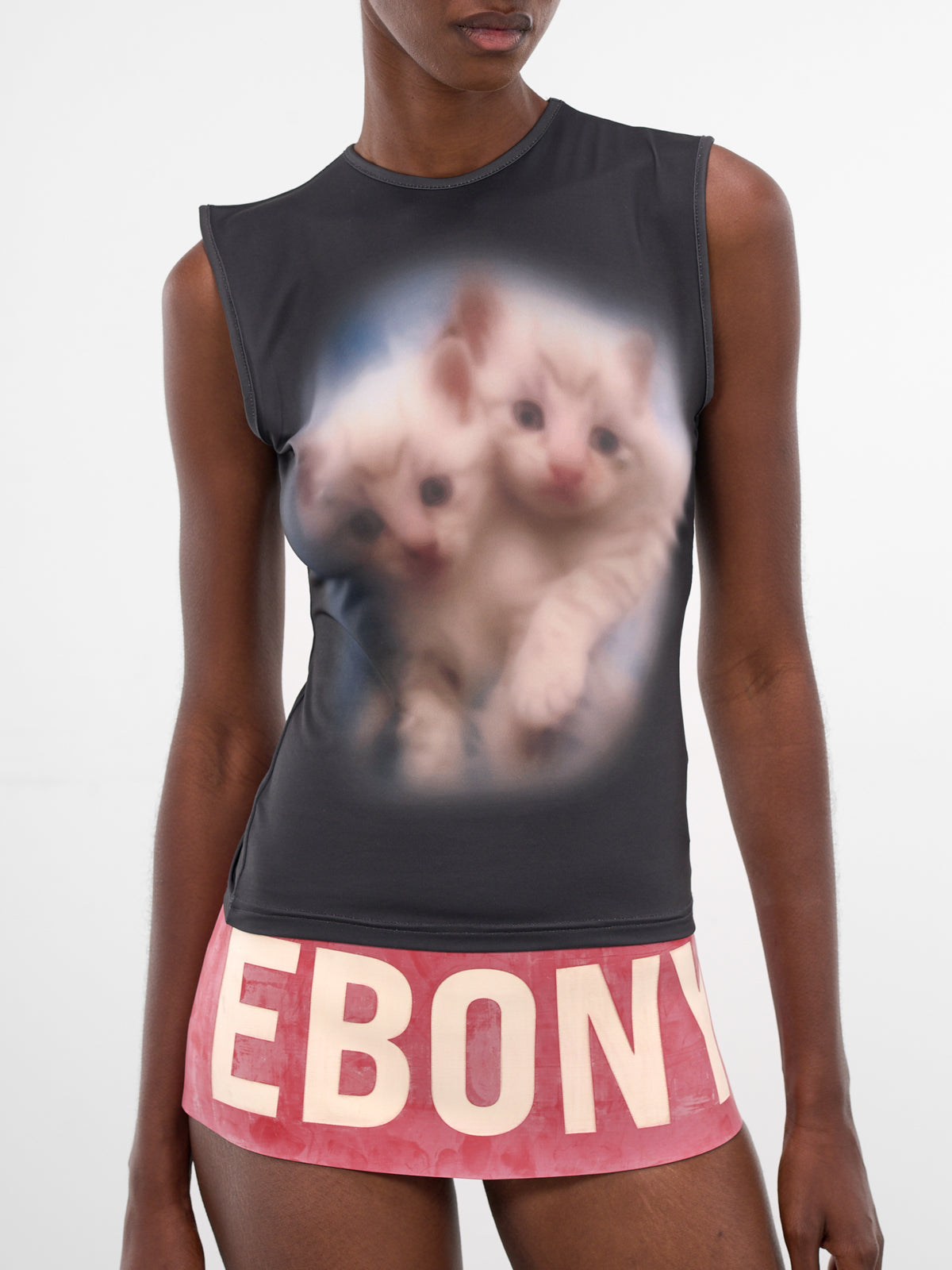 Black Double Kitty Graphic Tank (DOUBLE-KITTY-TOP-PRINT)