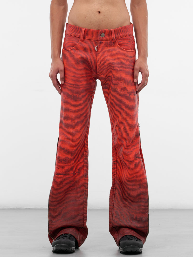 Silk Bonded Leather Zip Flare Trousers (ECCO-ADJZIPTRS-RED-BROWN)