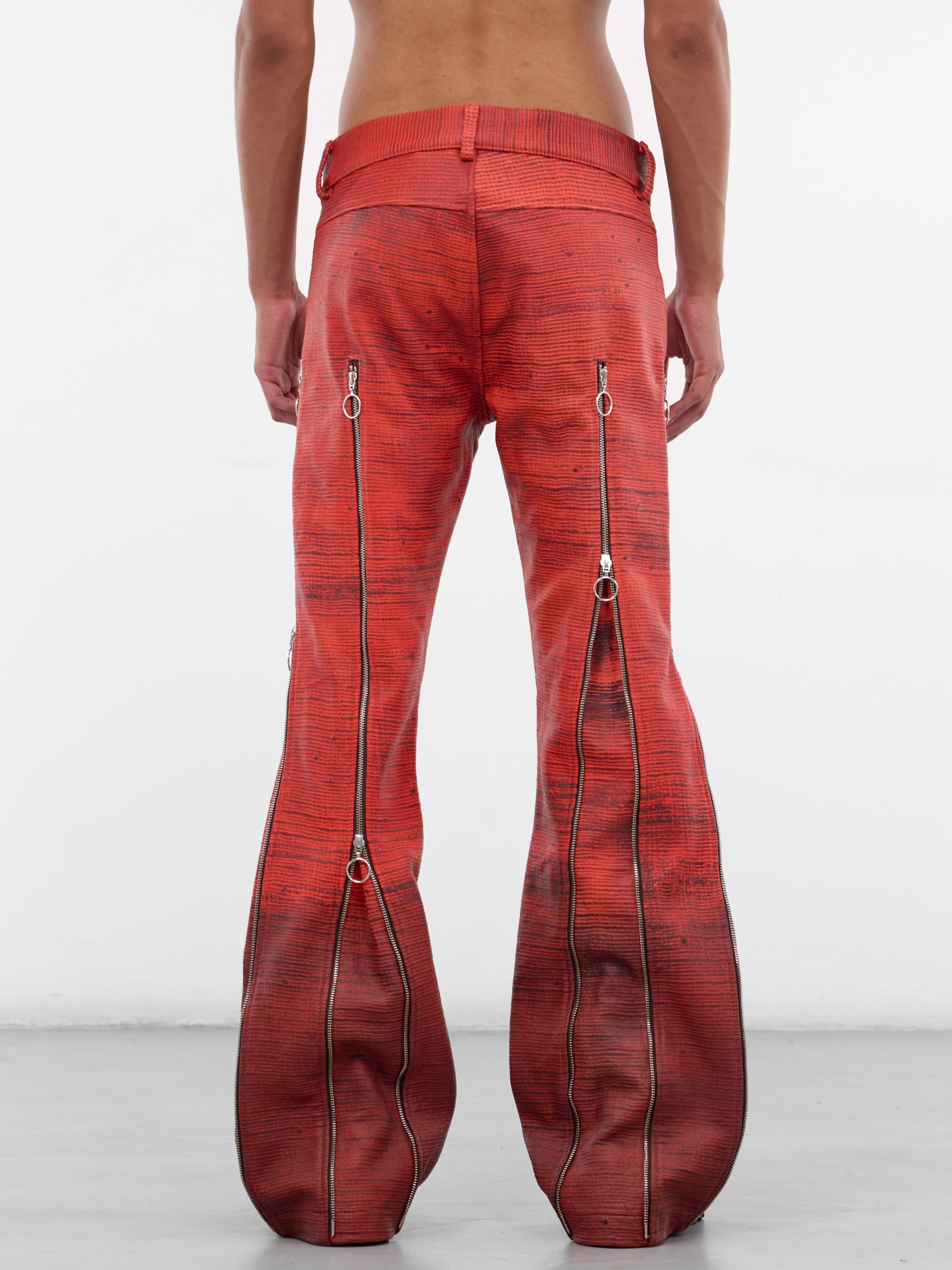 Silk Bonded Leather Zip Flare Trousers (ECCO-ADJZIPTRS-RED-BROWN)
