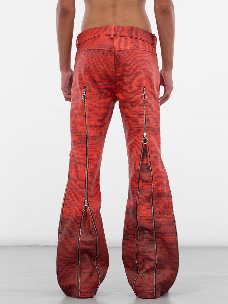 Silk Bonded Leather Zip Flare Trousers (ECCO-ADJZIPTRS-RED-BROWN)